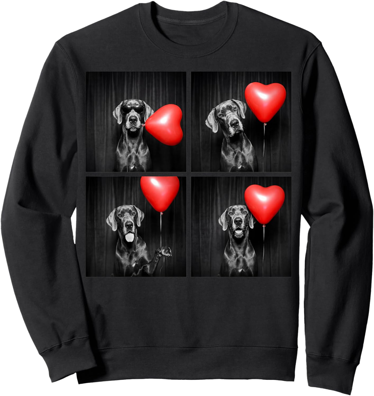 Funny Great Dane Photobooth Dog Lover Design Valentines Sweatshirt - Sweatshirt | Black