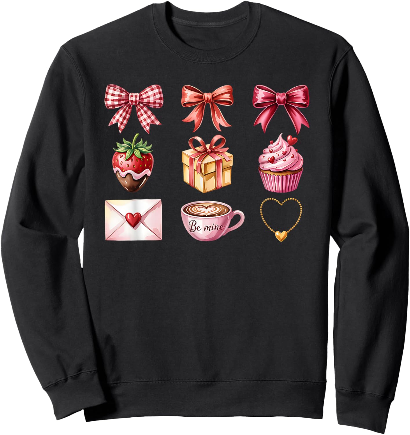 Valentine Croquette Aesthetic Bow Ribbon Strawberry Cupcake Sweatshirt - Sweatshirt | Black