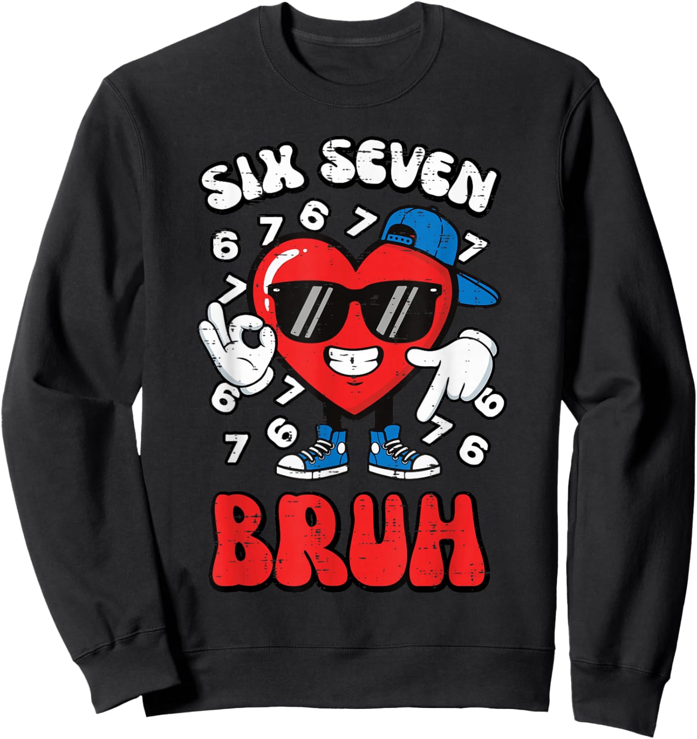 Six Seven Bruh Heart 6 7 Valentines Day 67 Kids Boys Youth Sweatshirt - Sweatshirt | Black