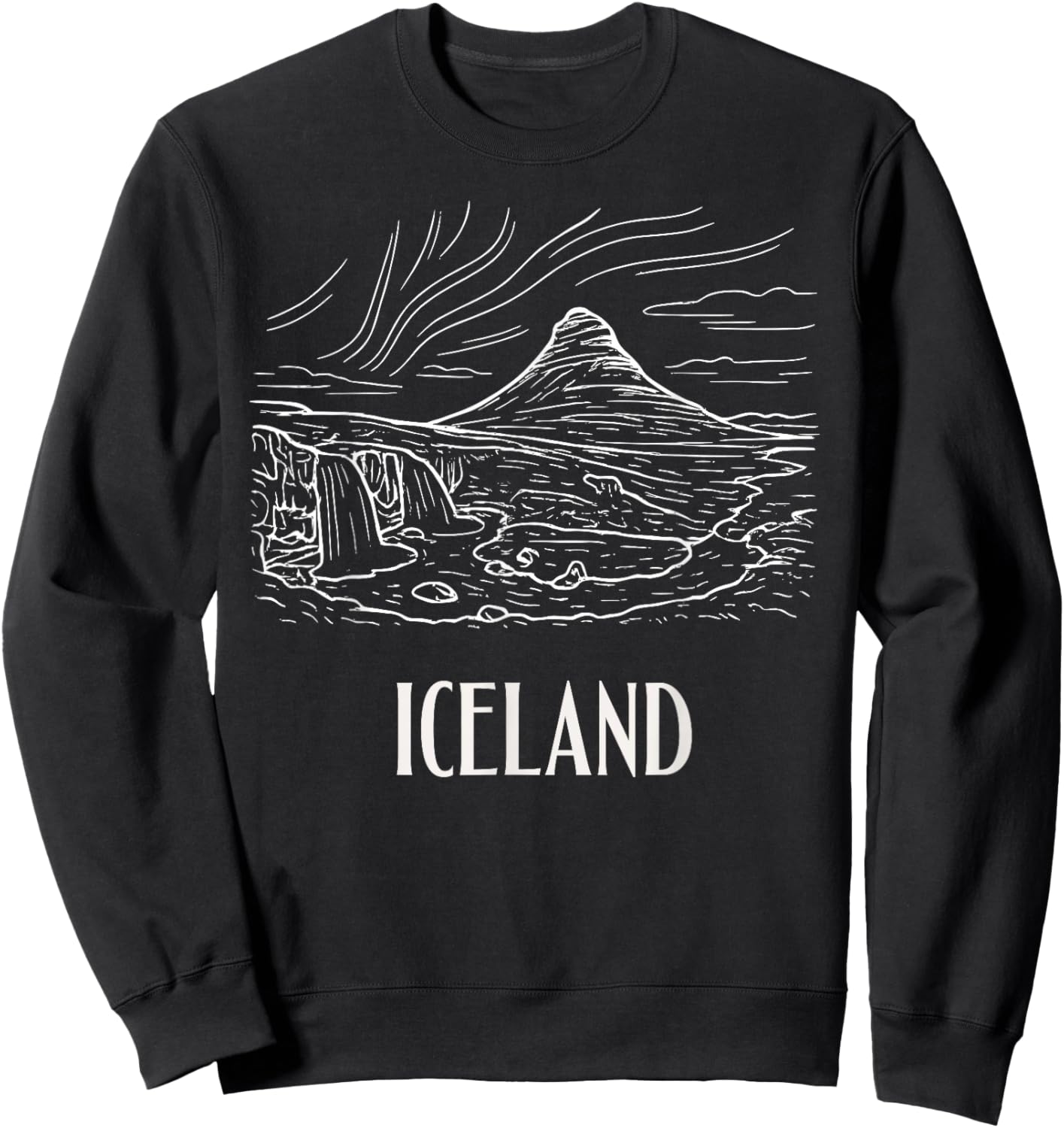 Iceland Retro Art Hiking Aurora Borealis Souvenir Sweatshirt - Sweatshirt | Black
