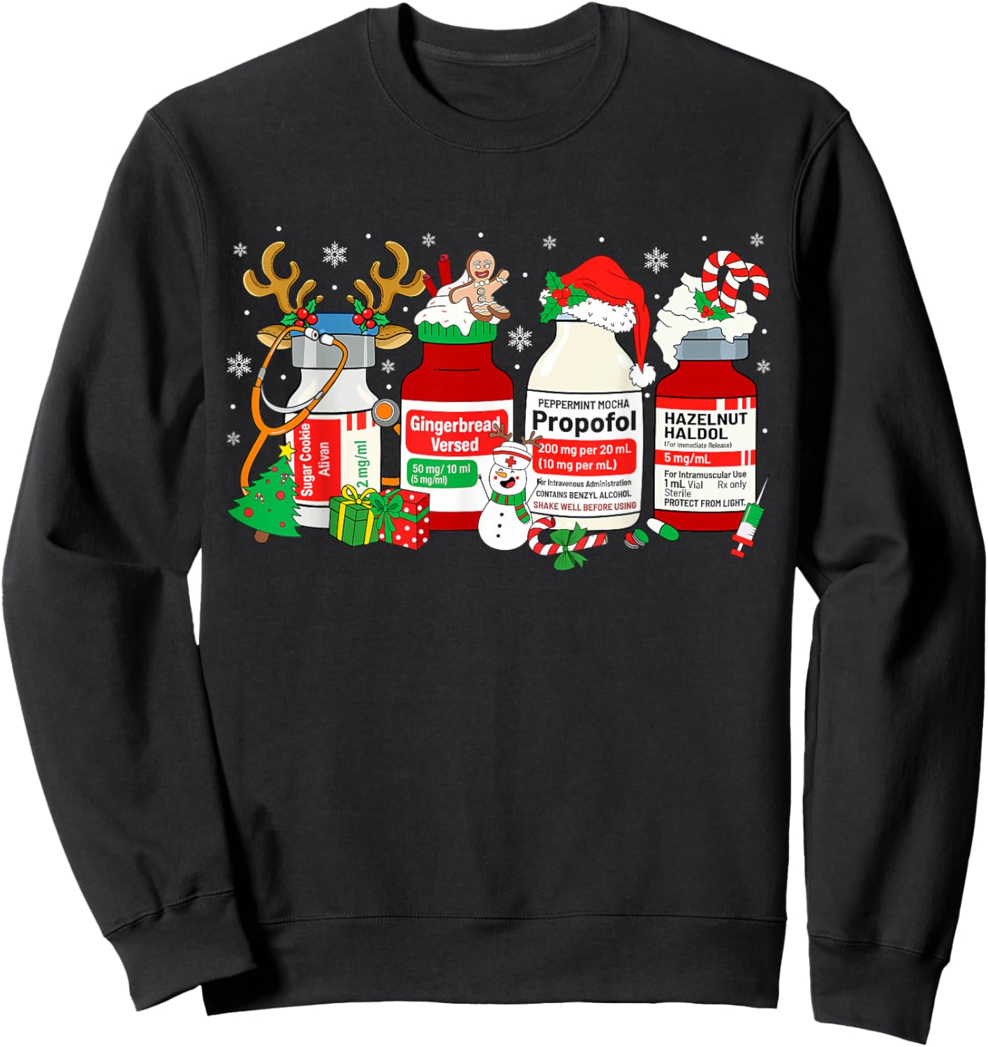 Christmas Nurse Peppermint Mocha Propofol ER ED ICU RN Nurse Sweatshirt - Sweatshirt | Black