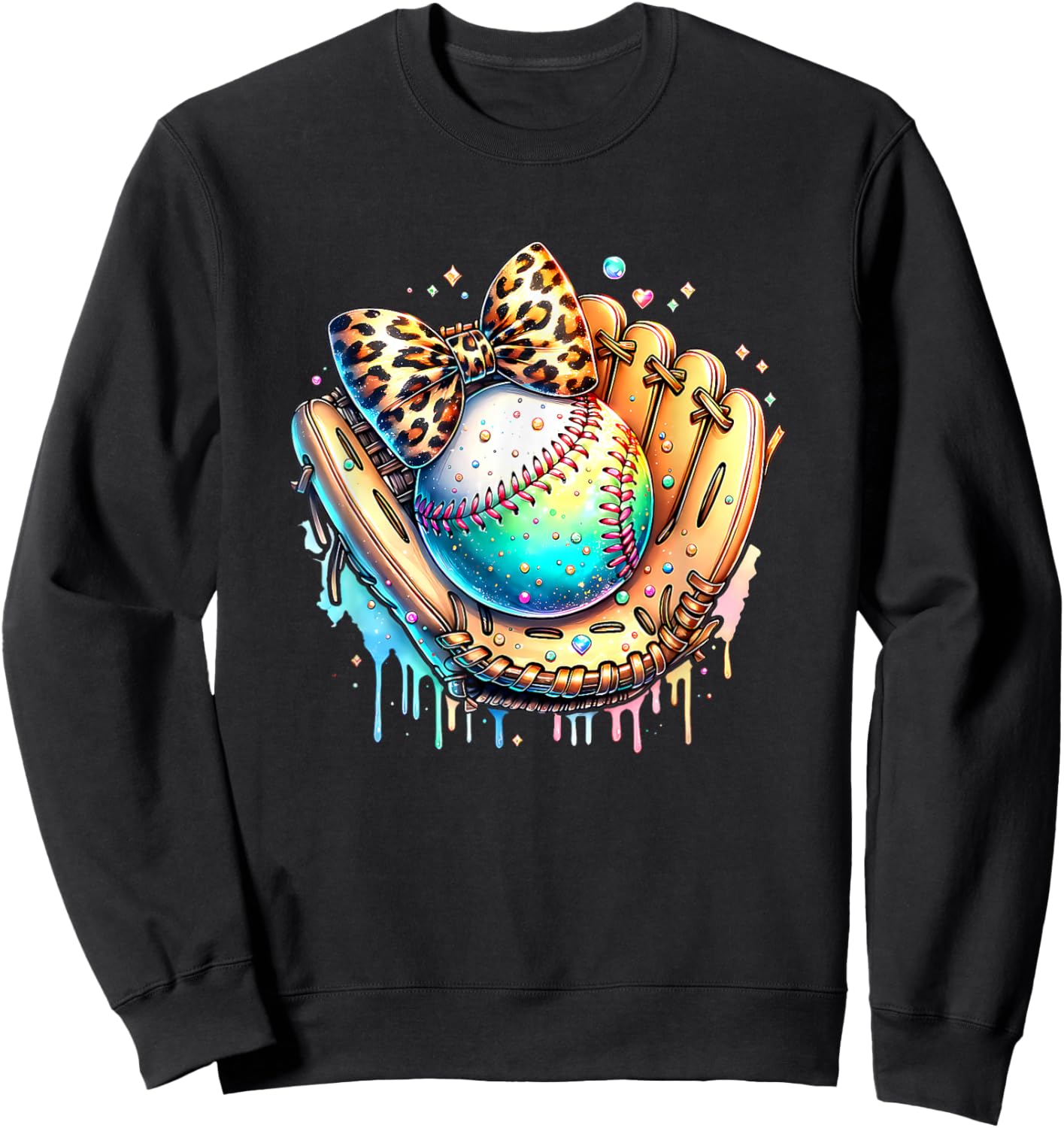 Baseball Drip Ice Cream Leopard Baseball Player Girls Sweatshirt - Sweatshirt | Black