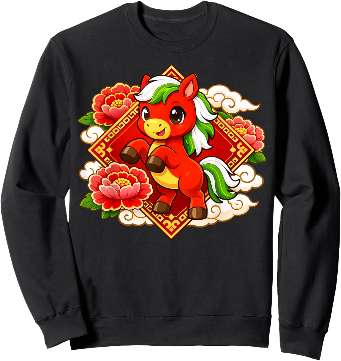 Lunar Zodiac Cute Red Chinese New Year of The Horse 2026 Sweatshirt - Sweatshirt | Black