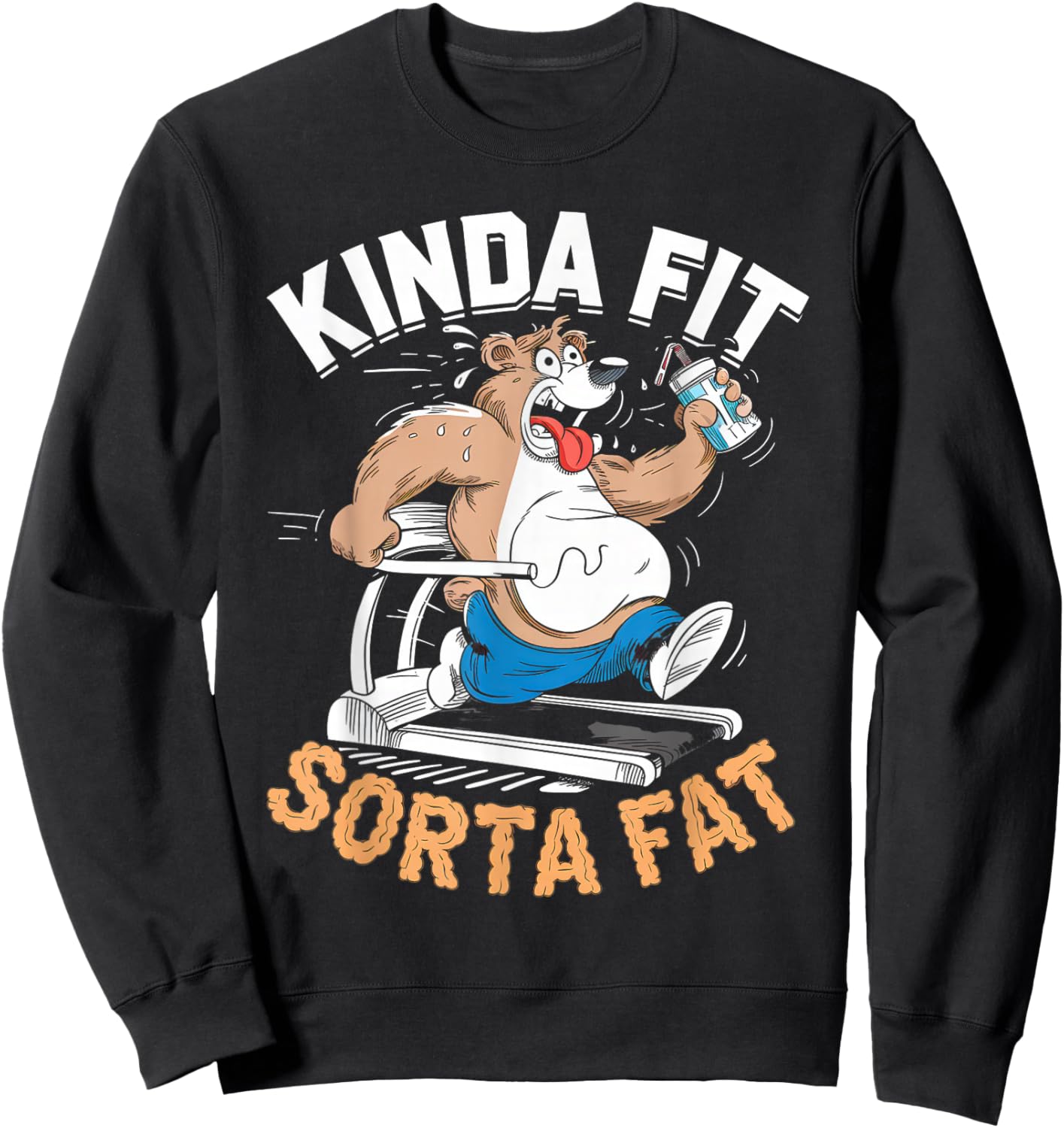 Kinda Fit Sorta Fat Funny Gym Body Cute Bear Retro Sweatshirt - Sweatshirt | Black