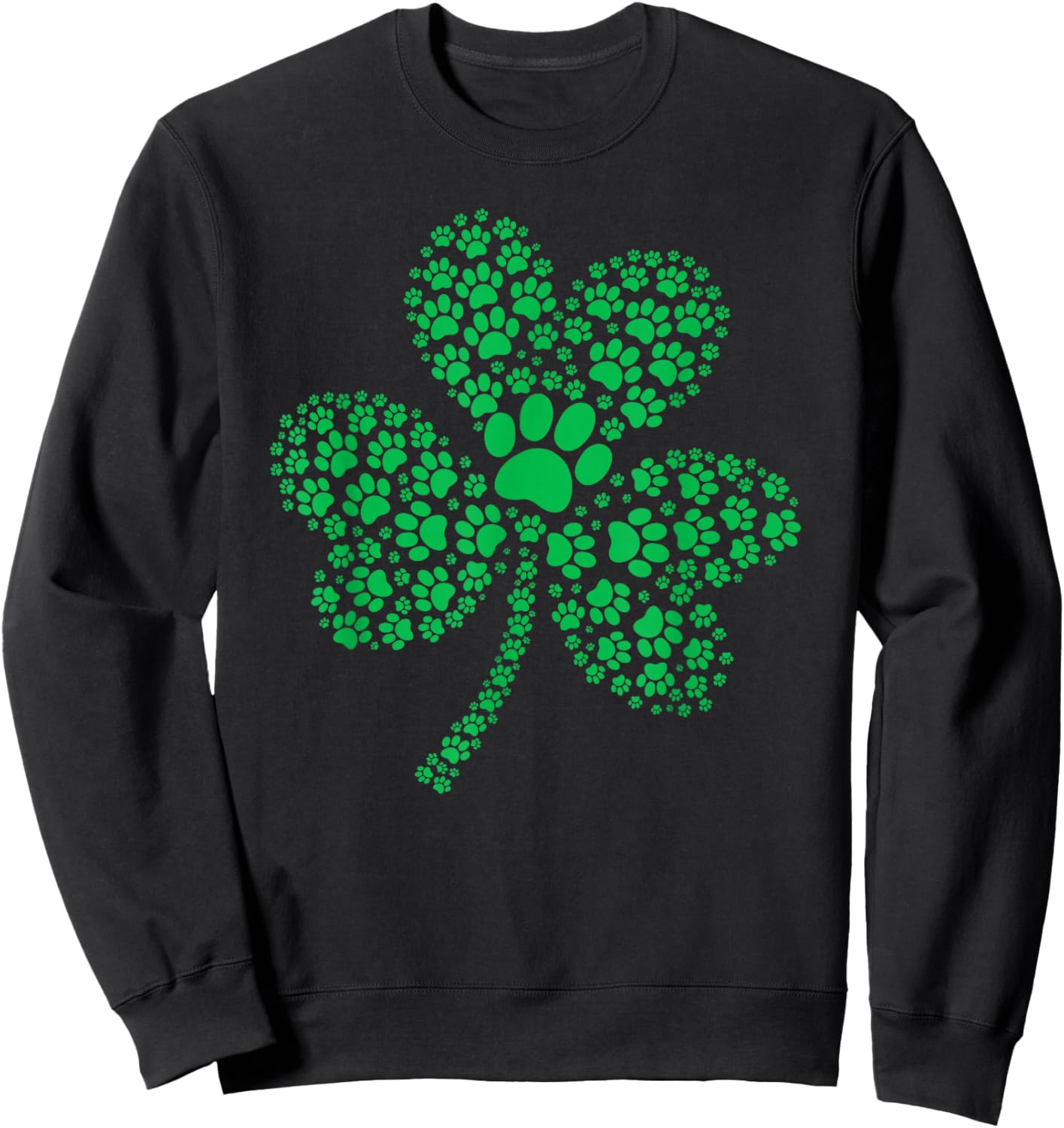 Dog Paw Print Irish Lucky Shamrock St Patricks Day Dog Lover Sweatshirt - Sweatshirt | Black
