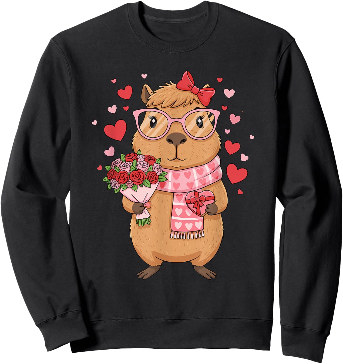 Valentine Capybara Leopard Heart Women Girl Sweatshirt - Sweatshirt | Black