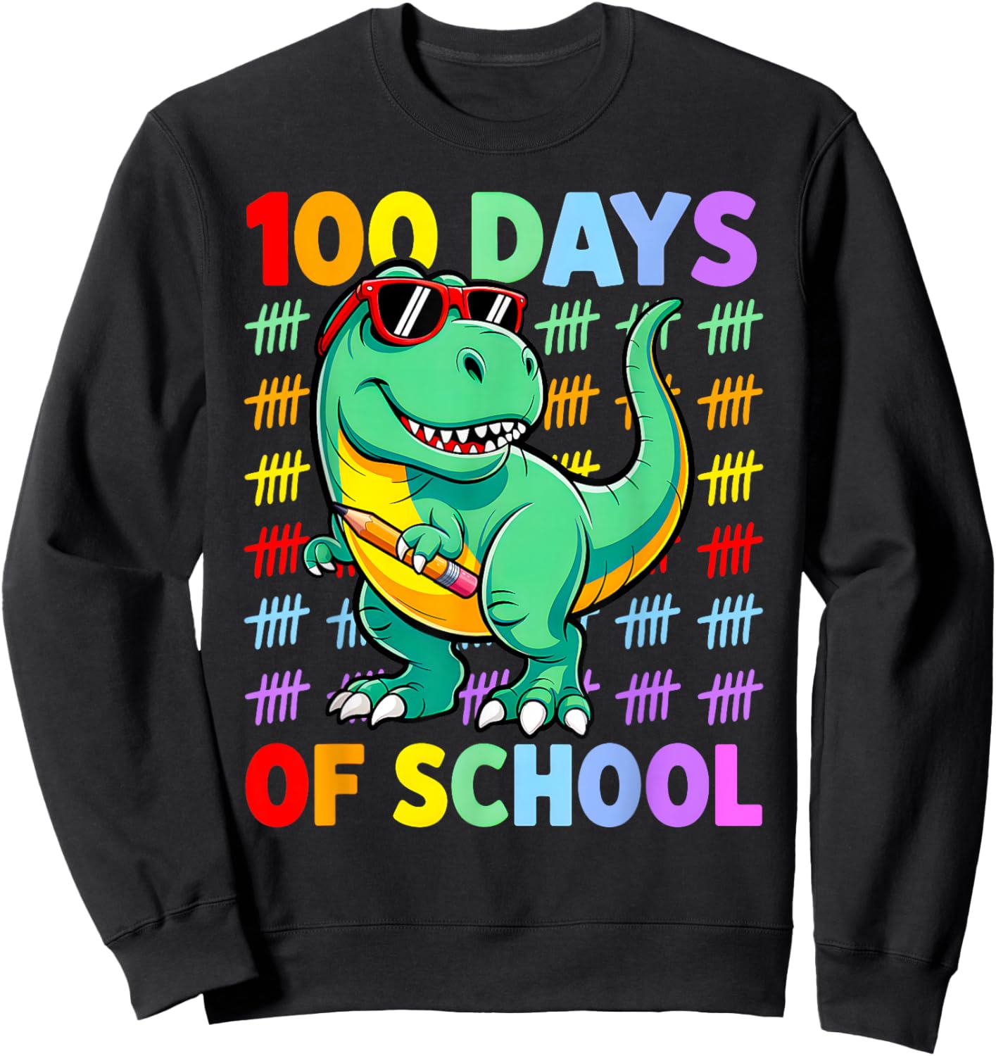 Dinosaur 100 Days of School Boys 100th Day of School Kids Sweatshirt - Sweatshirt | Black