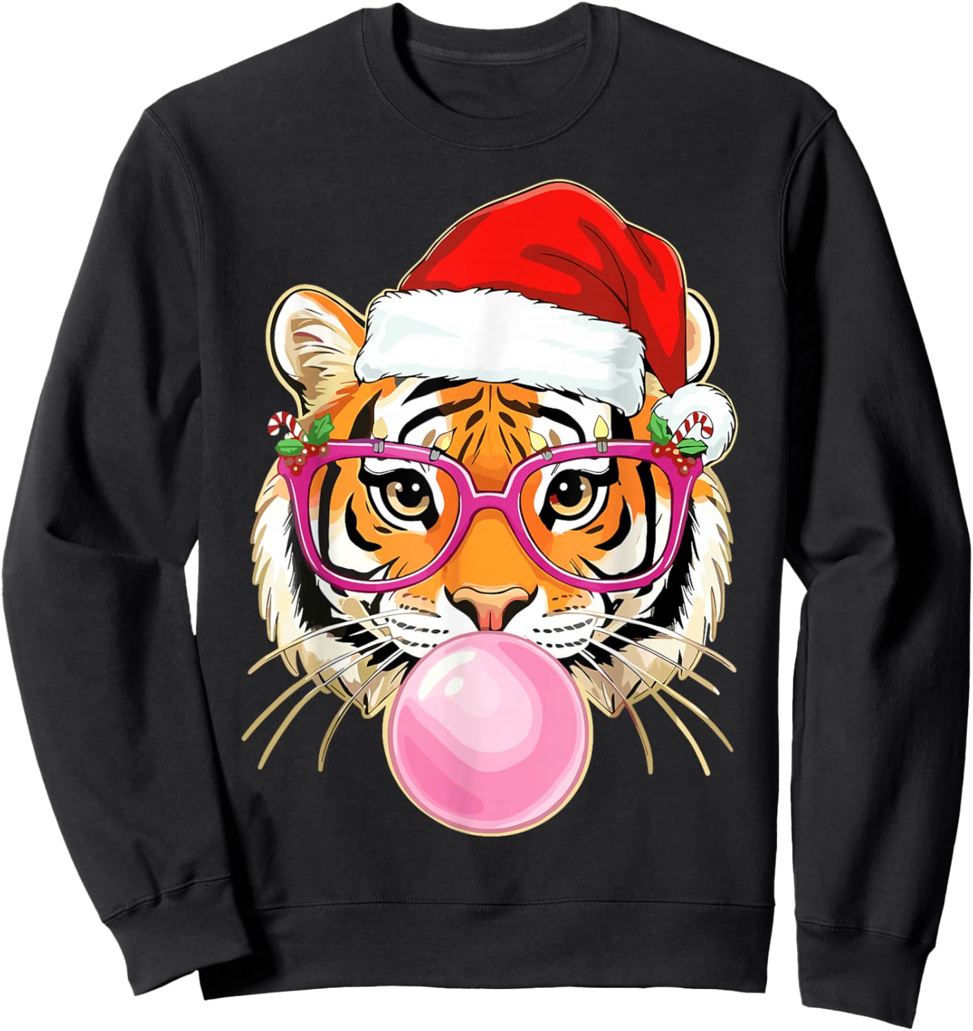 Tiger Christmas Bubble Gum Pink Sunglasses Sweatshirt - Sweatshirt | Black