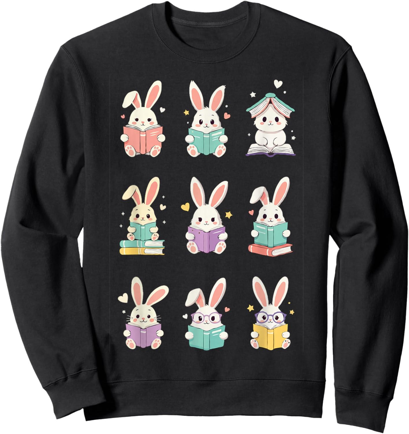 Bunny Reading Books Easter Day Cute Rabbit Librarian Teacher Sweatshirt - Sweatshirt | Black