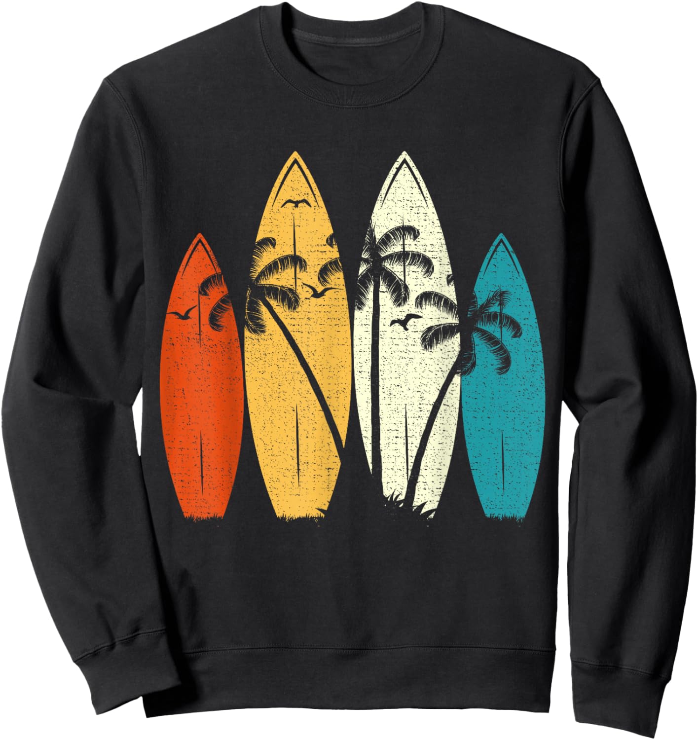 Vintage Surfboard Beach Surf Surfer Wave Surfing Graphic Sweatshirt - Sweatshirt | Black