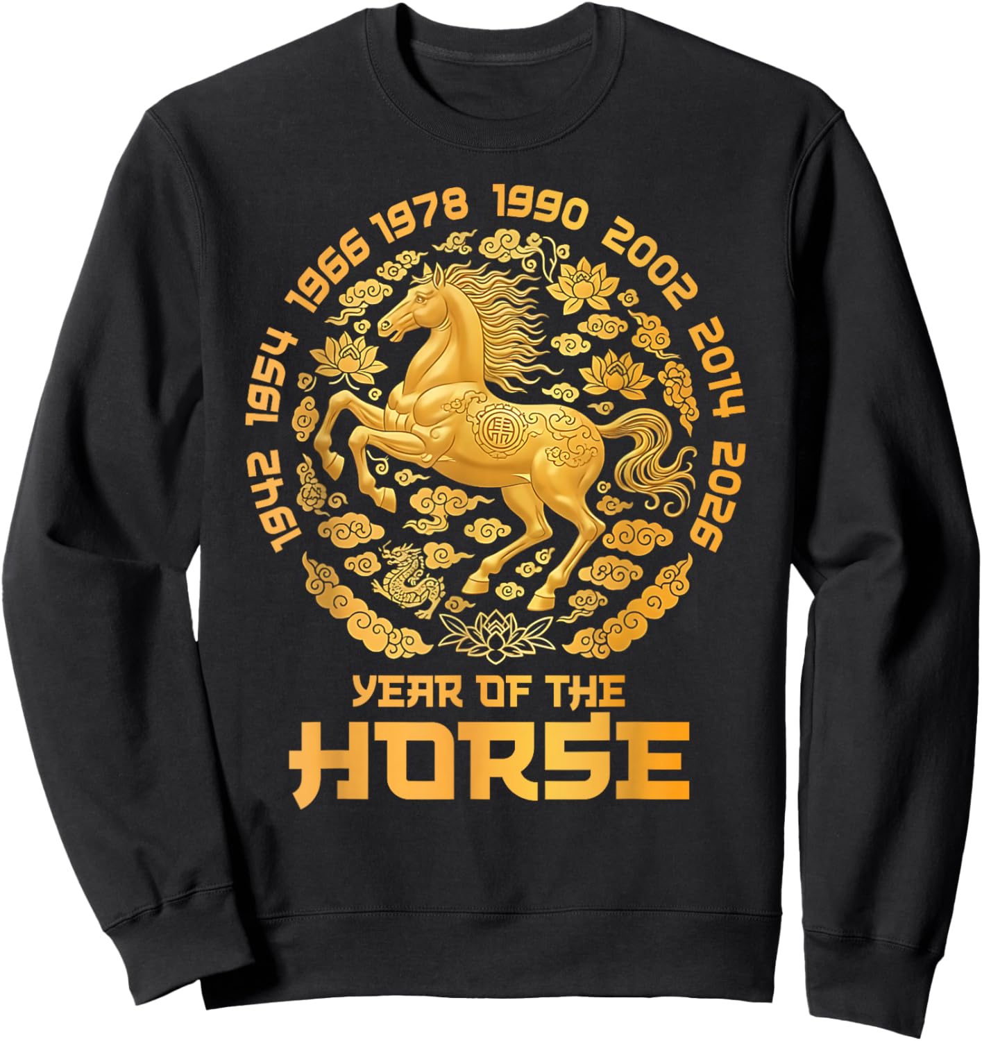 Chinese New Year 2026 Year of The Horse Lunar Golden Horse Sweatshirt - Sweatshirt | Black