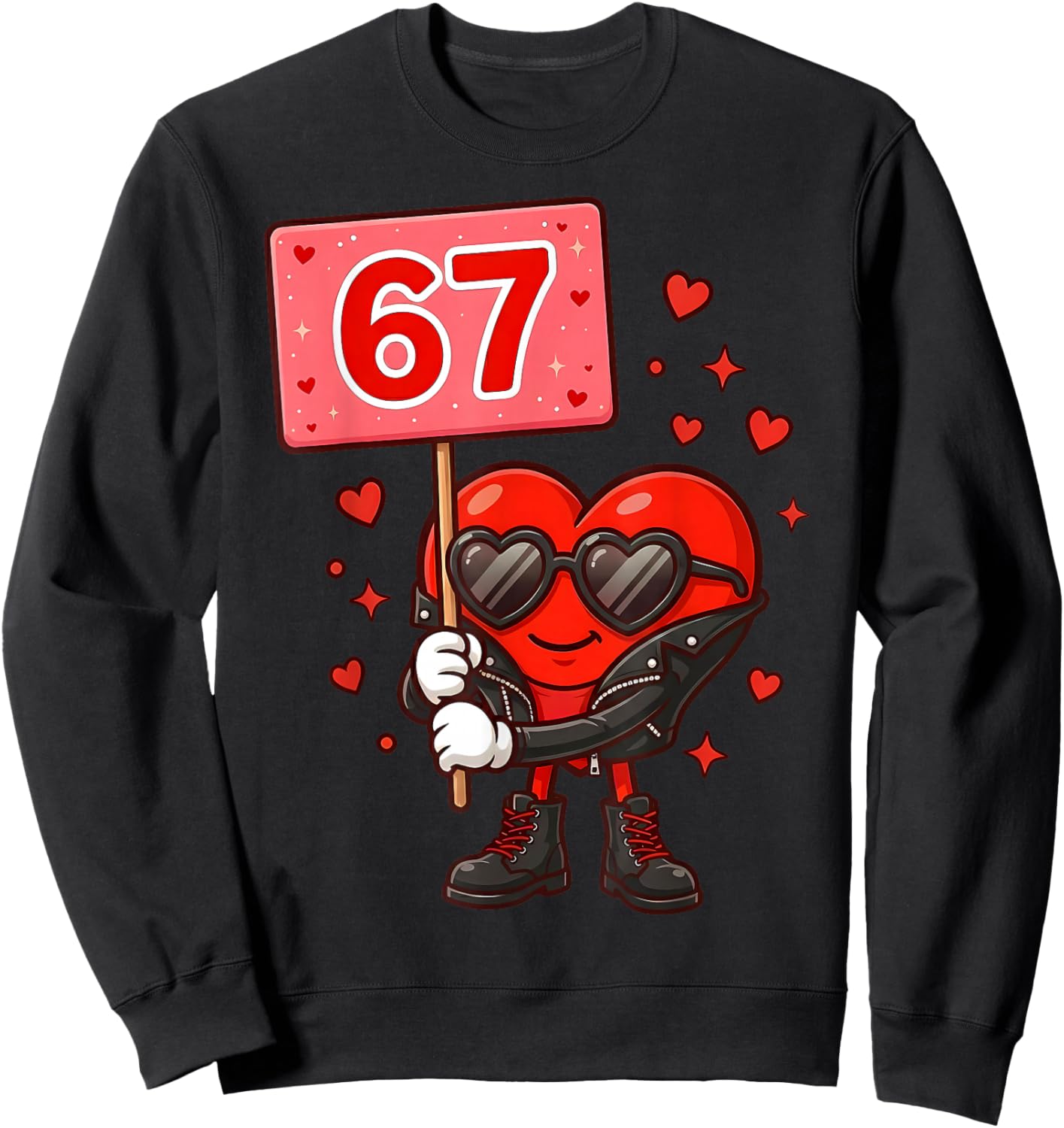 67 Six Seven Valentine Preppy Pink Heart Boys Girls Kids Sweatshirt - Sweatshirt | Black