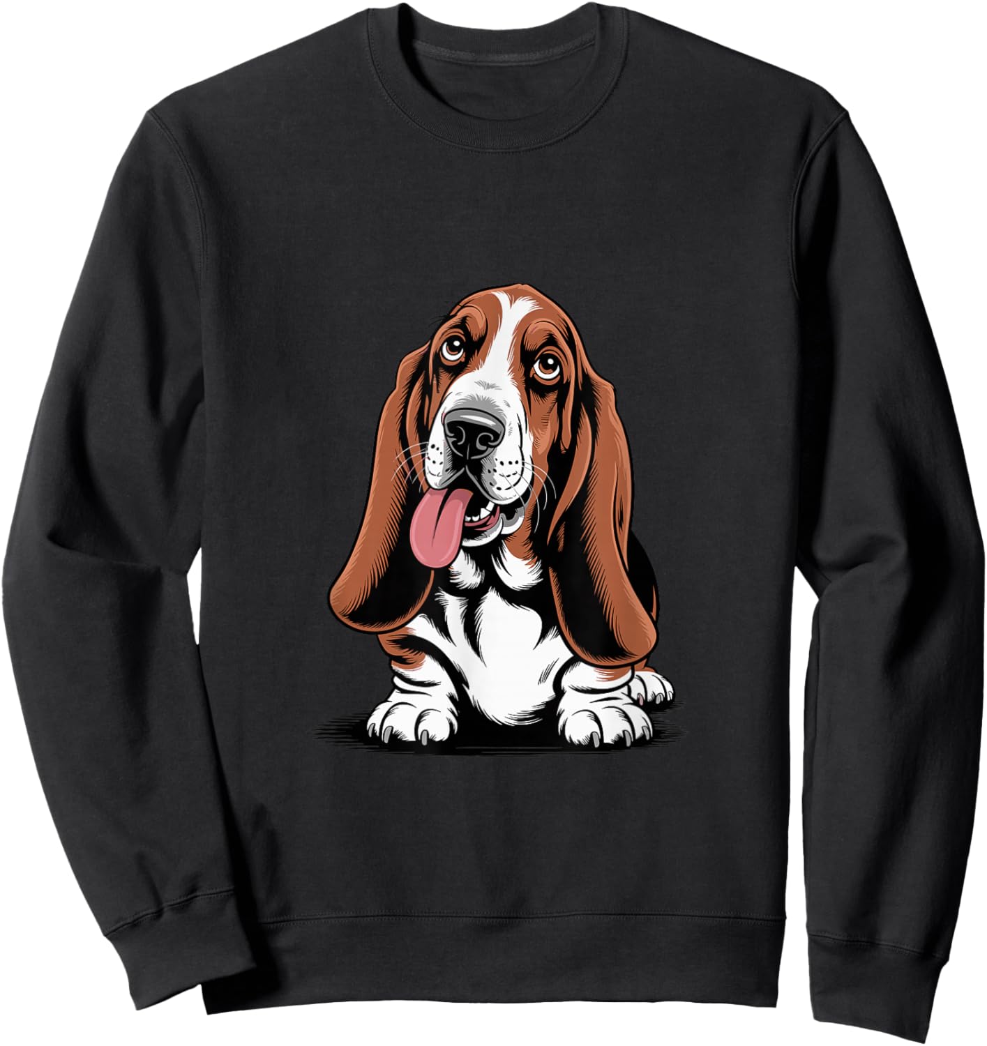 Cute Long Ear Drawing Graphic Style Cartoon Pet Basset Hound Sweatshirt - Sweatshirt | Black