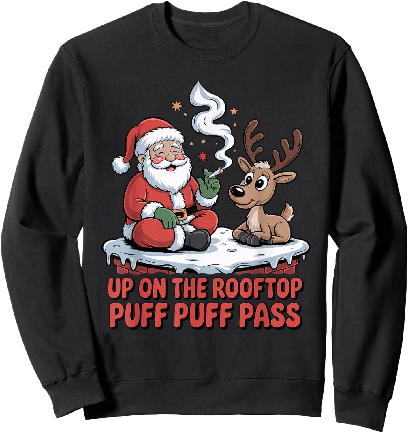Santa Weed Funny 420 Stoner Christmas Cannabis Design Sweatshirt - Sweatshirt | Black