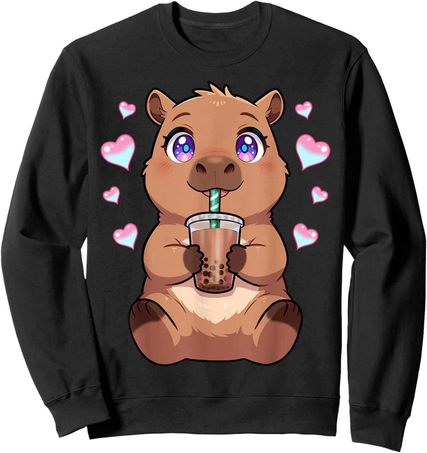 Kids Kawaii Capybara Graphic for Girls Capybara Sweatshirt - Sweatshirt | Black