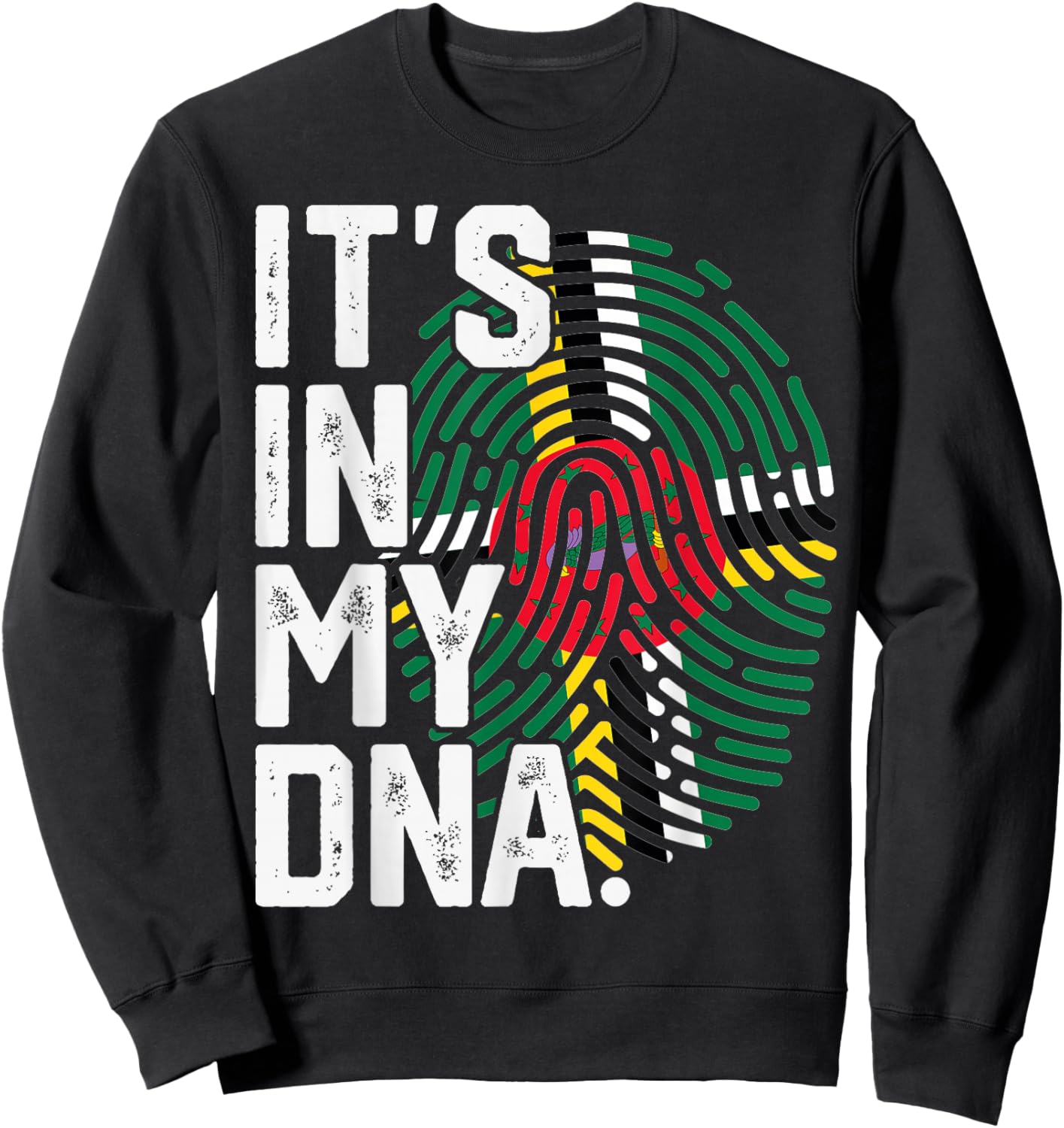 Dominica Roots Flag Fingerprint Graphic Patriotic Sweatshirt - Sweatshirt | Black