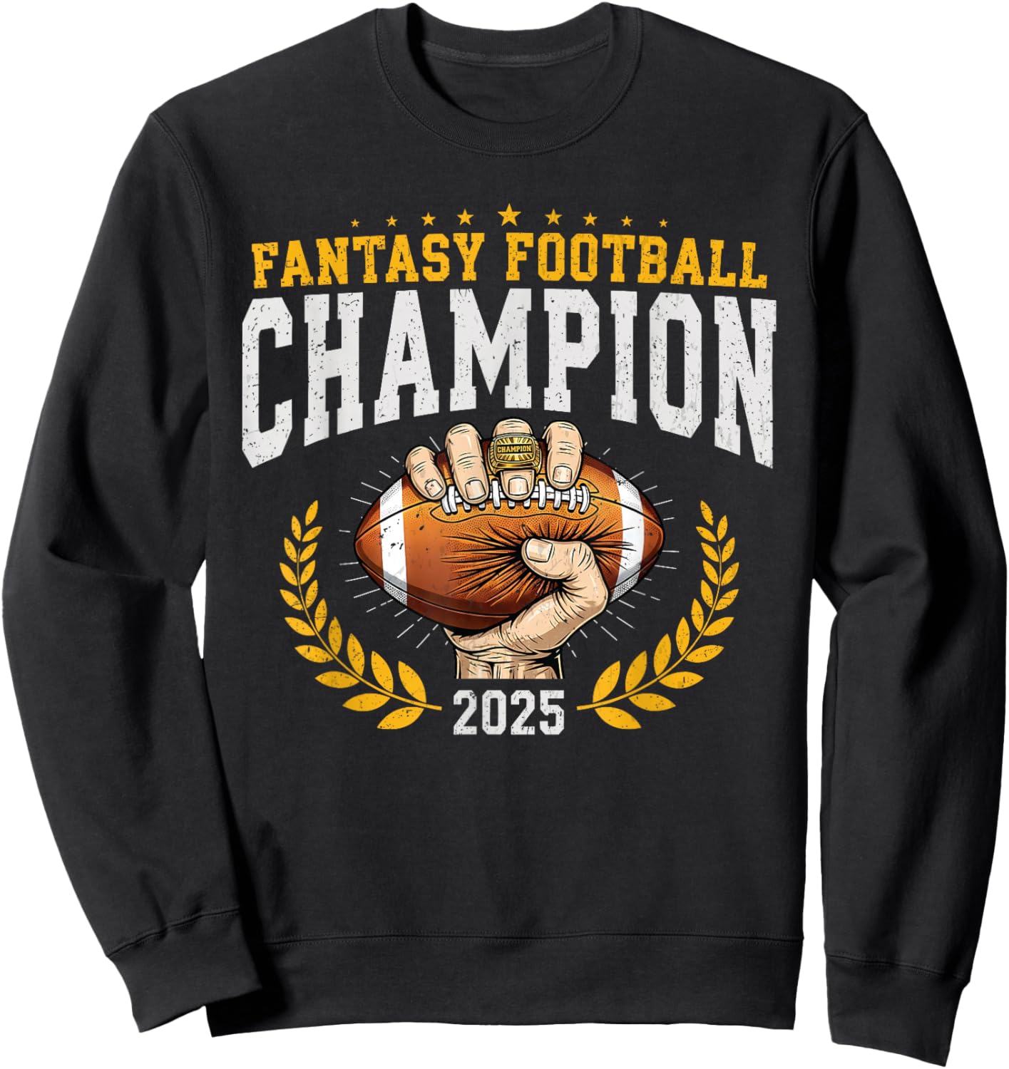 Fantasy Football Champion 2025 Shield Trophy Emblem Sweatshirt - Sweatshirt | Black