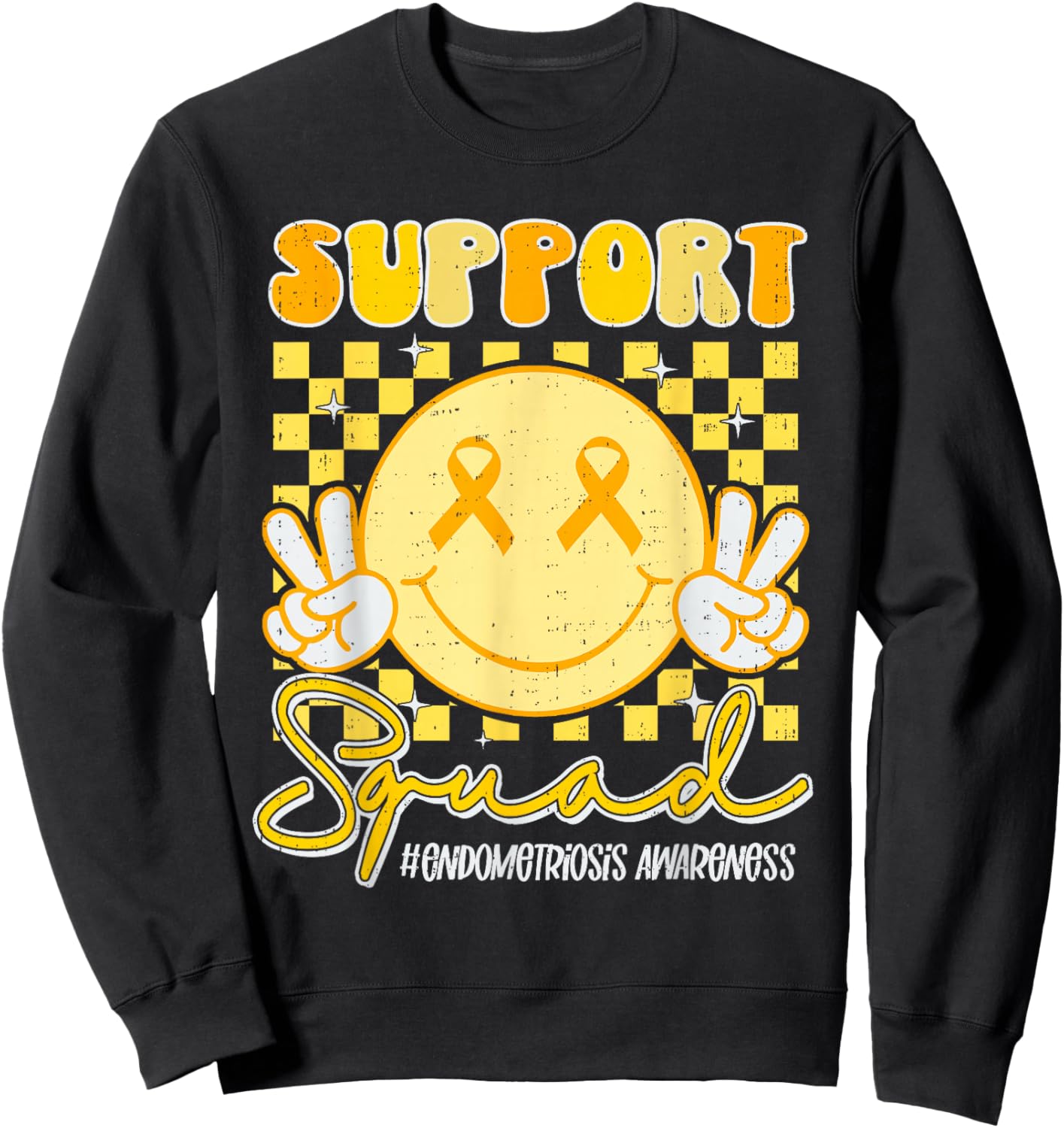 Endometriosis Awareness Heart Yellow Ribbon Endo Support Sweatshirt - Sweatshirt | Black