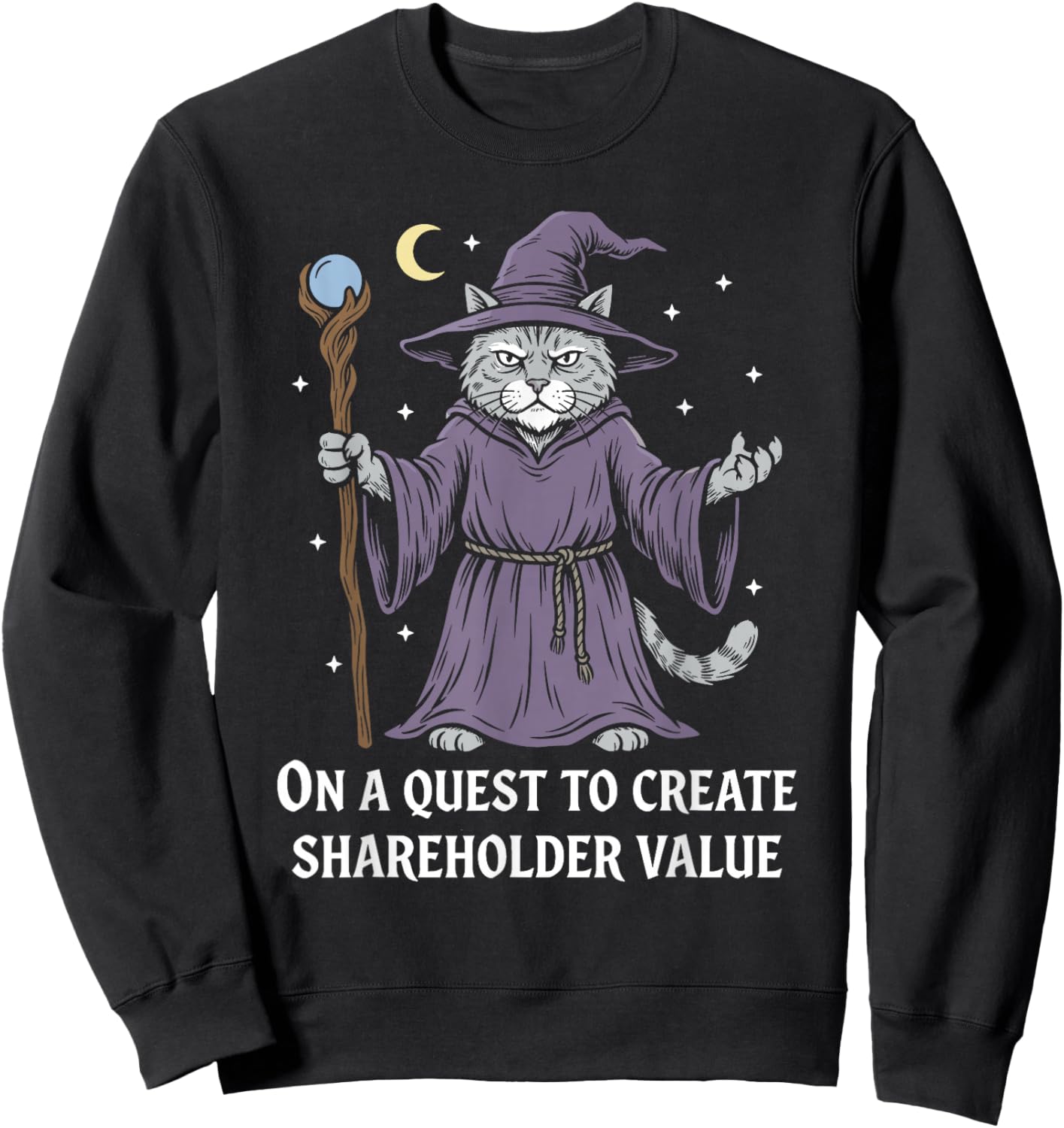 Wizard Cat Quest to Create Shareholder Value - Vintage Style Sweatshirt - Sweatshirt | Black