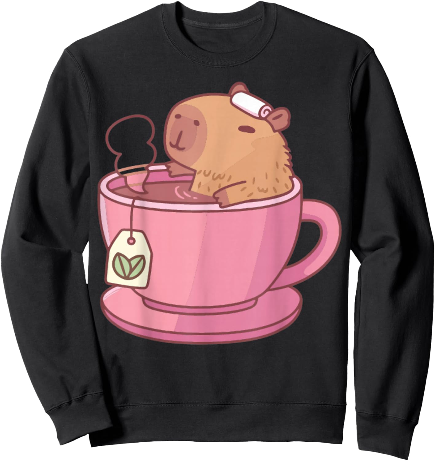 Cute Capybara Tea Aesthetic Women Girls Cozy Sweatshirt - Sweatshirt | Black