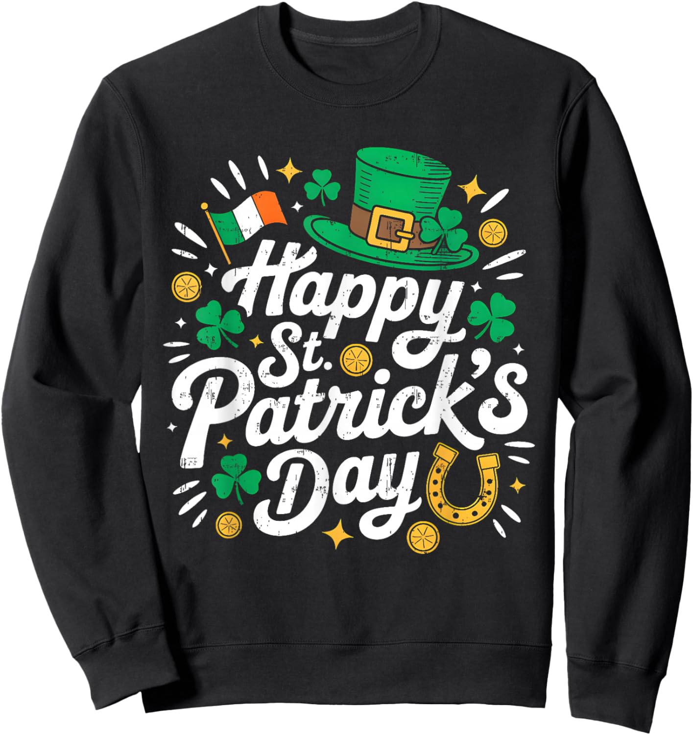 Happy St Patricks Day Shamrock Irish Women Kids Sweatshirt - Sweatshirt | Black