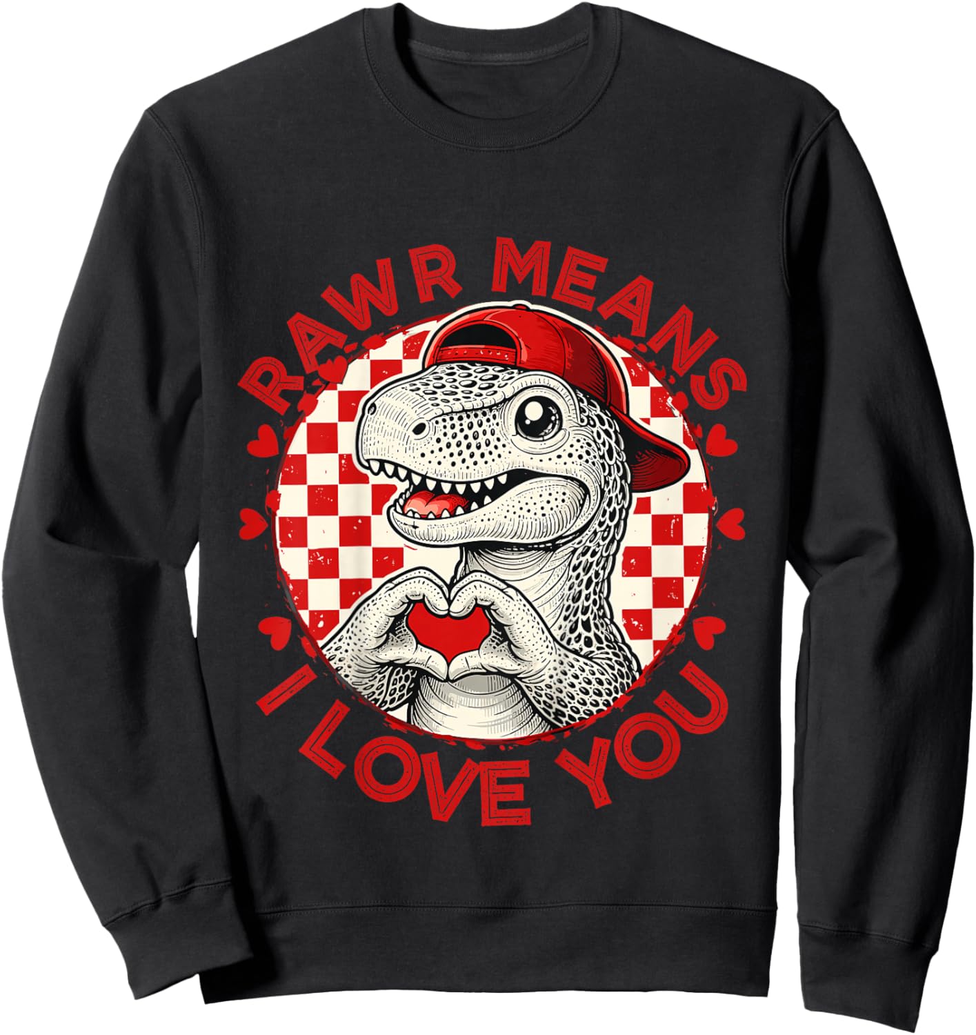 Kids Rawr Means I Love You Dinosaur Hat Valentine Toddler Boy Kid Sweatshirt - Sweatshirt | Black