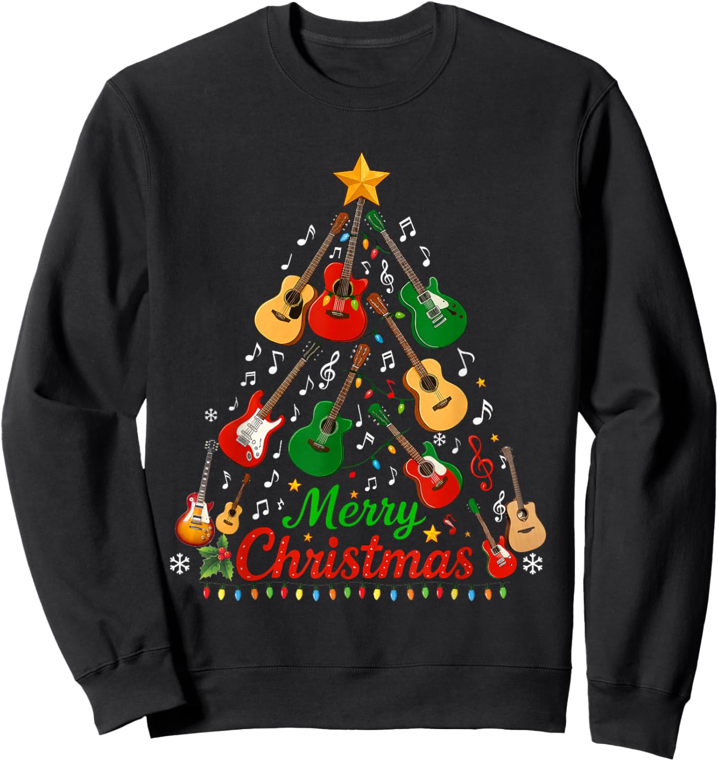 Merry Christmas Guitar Tree Funny Guitarist Christmas 2025 Sweatshirt - Sweatshirt | Black