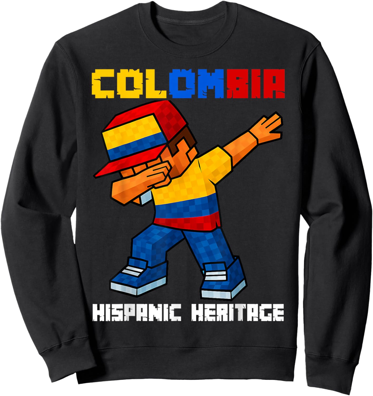 Colombia Dab Boy Game Pixel Hispanic Heritage Colombian Kids Sweatshirt - Sweatshirt | Black