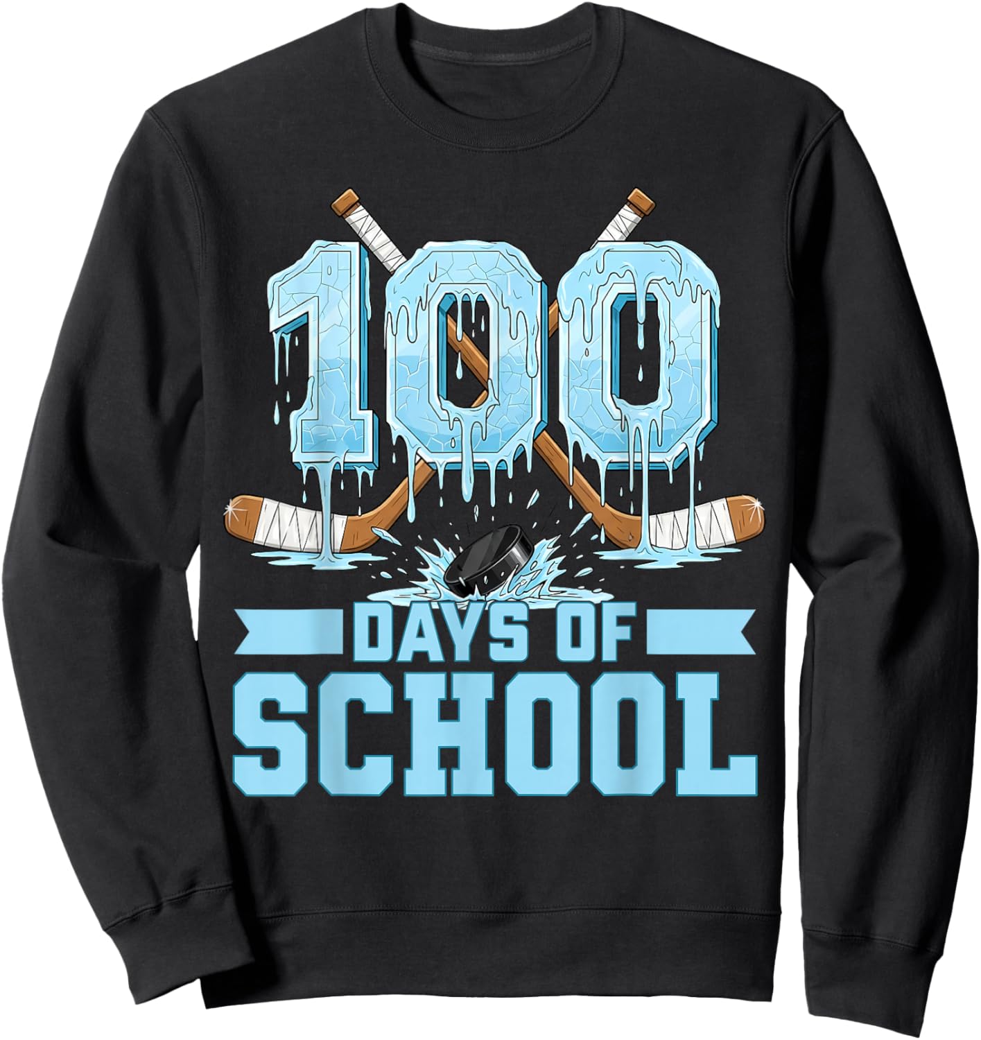 100 Days of School Hockey Drip 100th Day of School Boys Kids Sweatshirt - Sweatshirt | Black