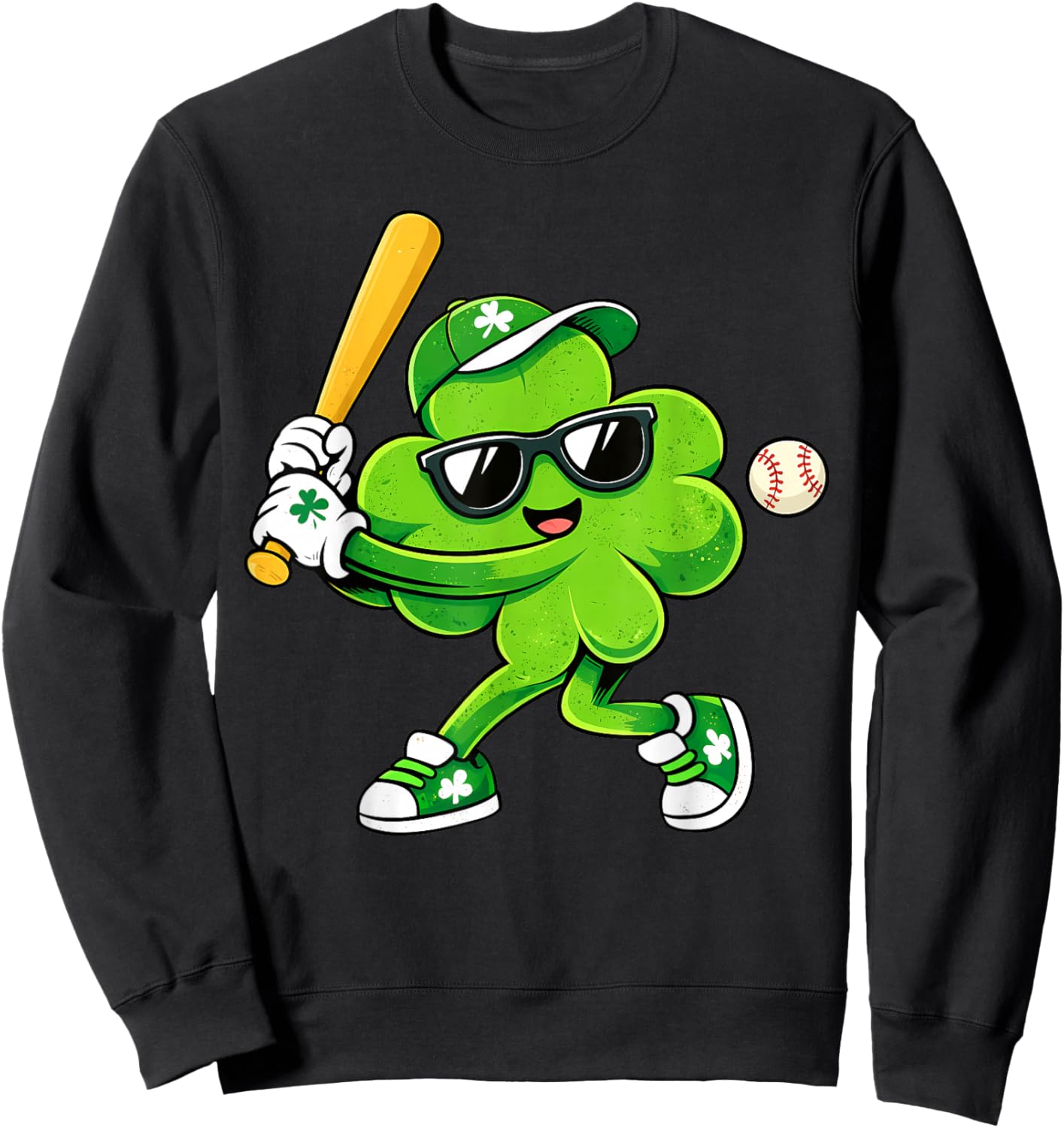 Lucky Shamrock Playing Baseball Funny St Patrick's Kids Boys Sweatshirt - Sweatshirt | Black