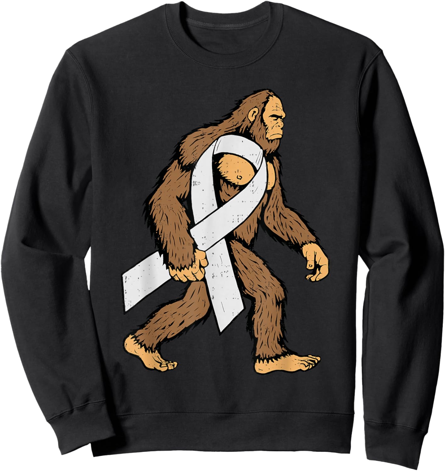 Lung Cancer Awareness Bigfoot White Ribbon Support Dad Sweatshirt - Sweatshirt | Black