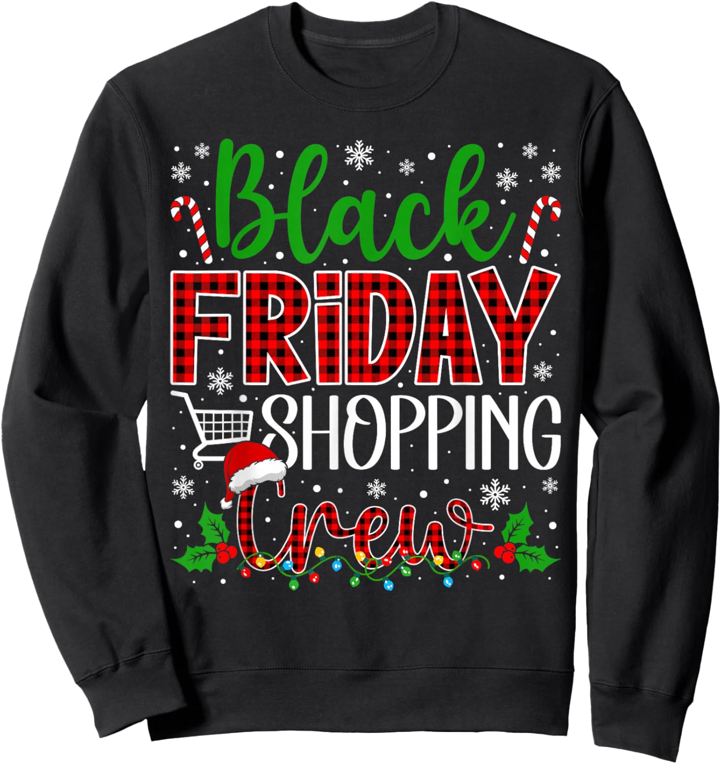 Funny Friday Shopping Crew Christmas Black Shopping Family Sweatshirt - Sweatshirt | Black
