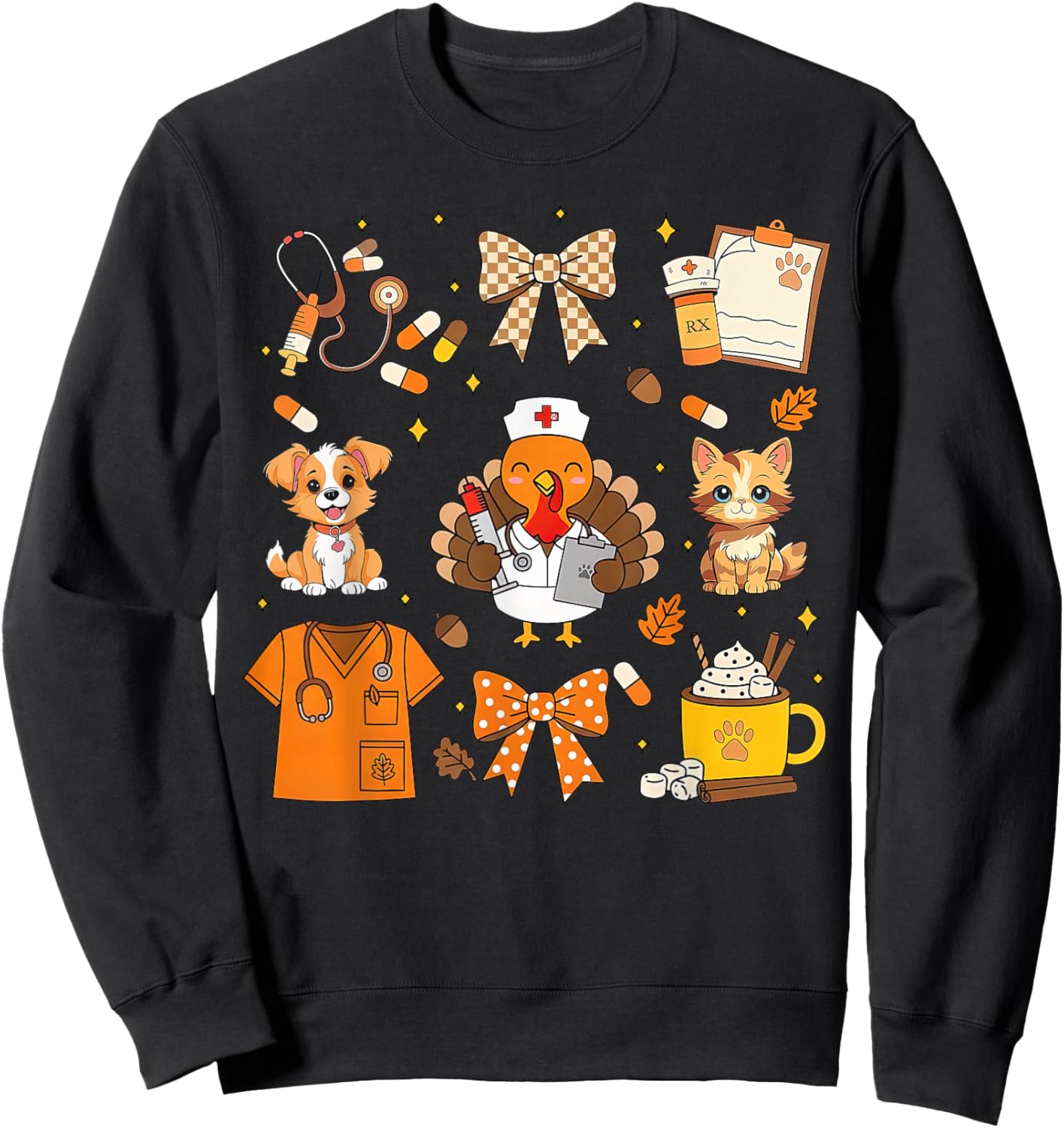 Coquette Turkey Veterinary Medicine Vet Tech Thanksgiving Sweatshirt - Sweatshirt | Black