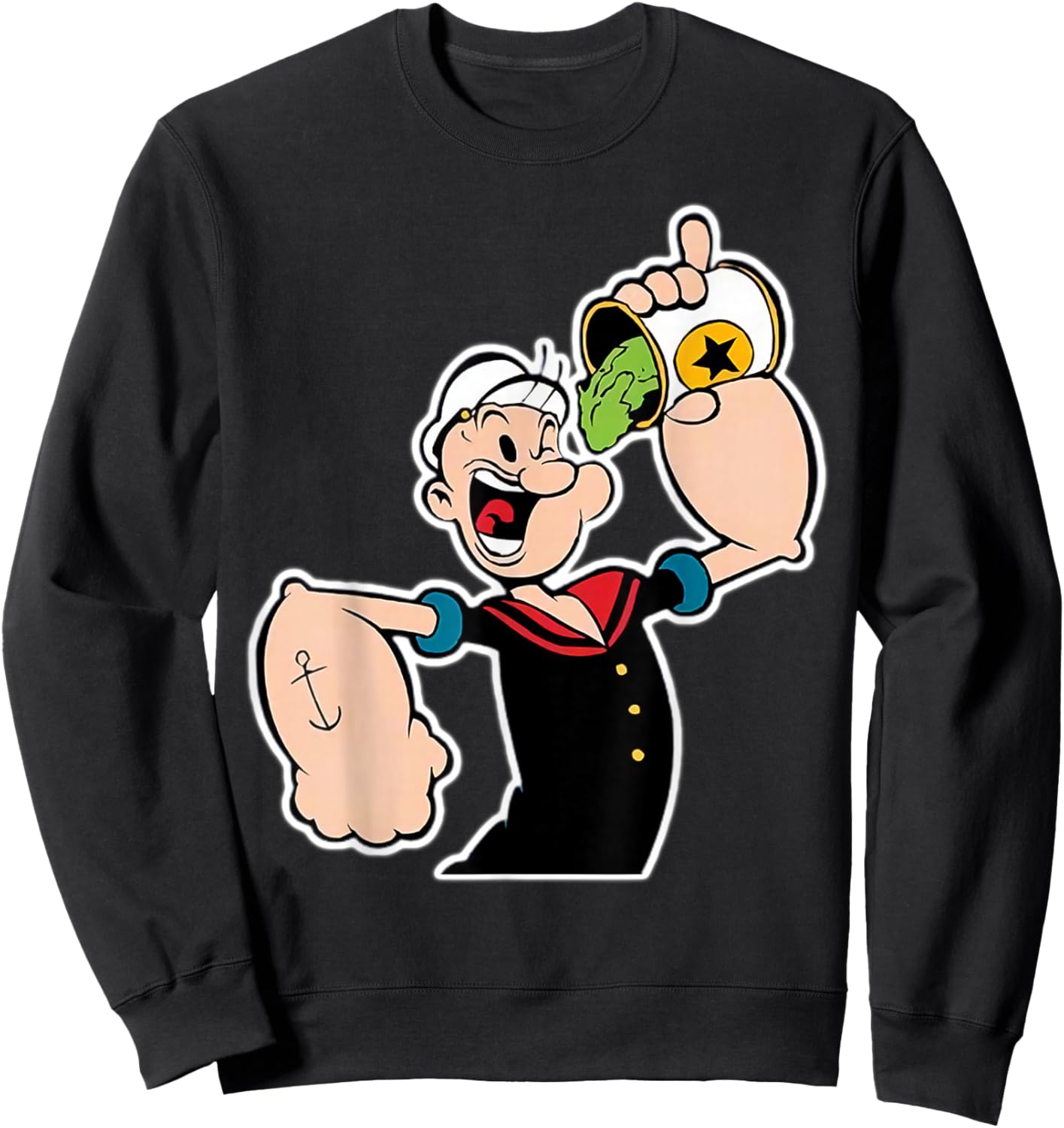 Classic Pop Eye Cartoon Eating Spinach Vintage Sweatshirt - Sweatshirt | Black