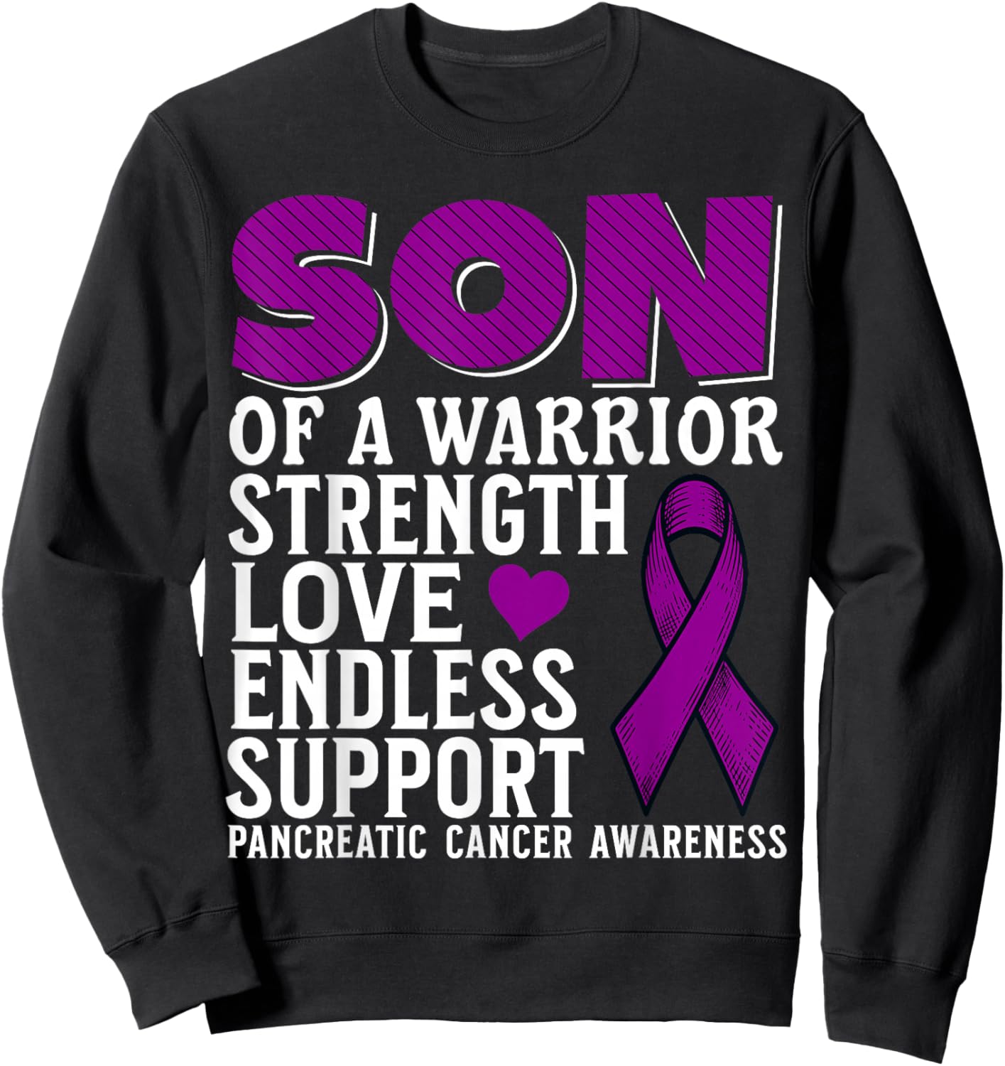 Son of a Warrior Pancreatic Cancer Awareness Family Matching Sweatshirt - Sweatshirt | Black