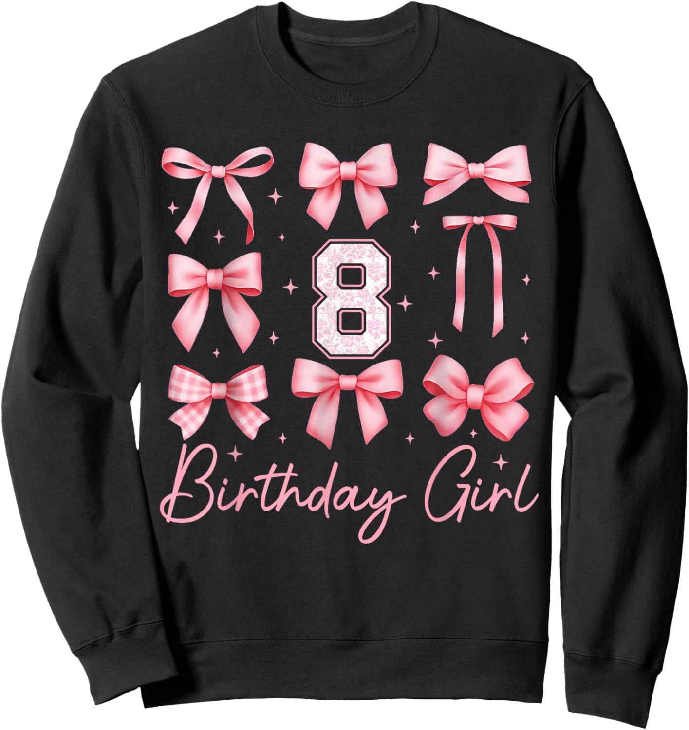 8th Birthday Girl Coquette Bow Pink Floral Toile 8 Year Old Sweatshirt - Sweatshirt | Black