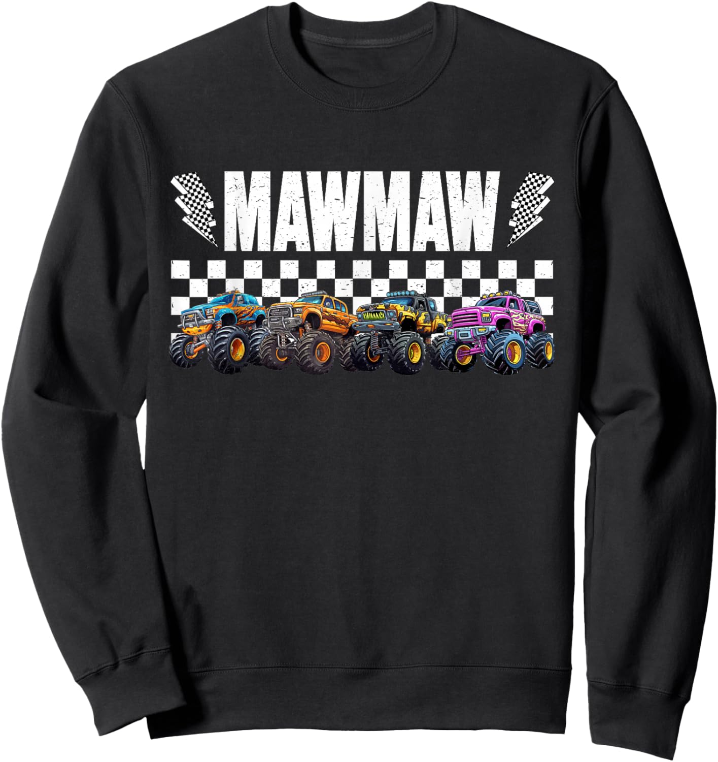 Mawmaw Retro Monster Truck Family Crew Birthday Matching Sweatshirt - Sweatshirt | Black