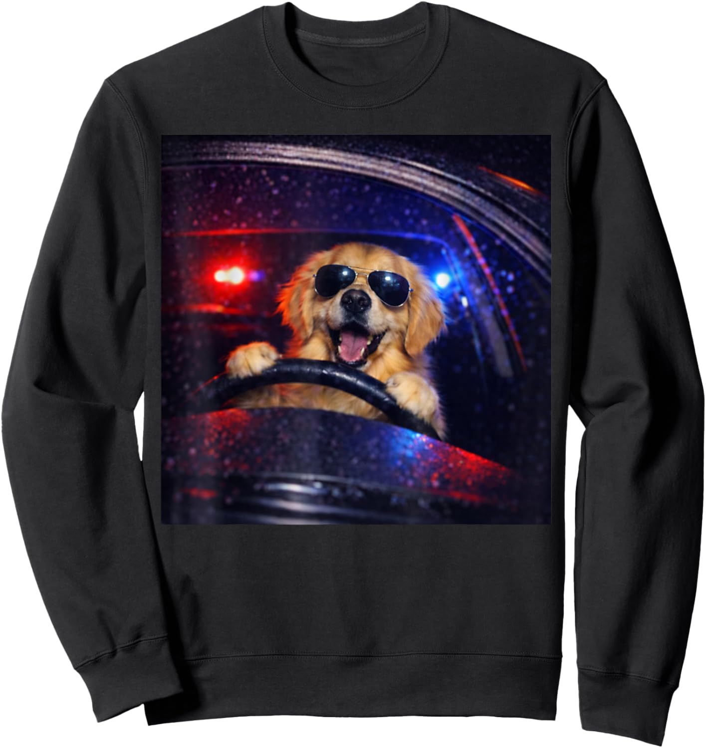 Funny Police Golden Retriever Driving Car Dog Meme Gen Z Sweatshirt - Sweatshirt | Black