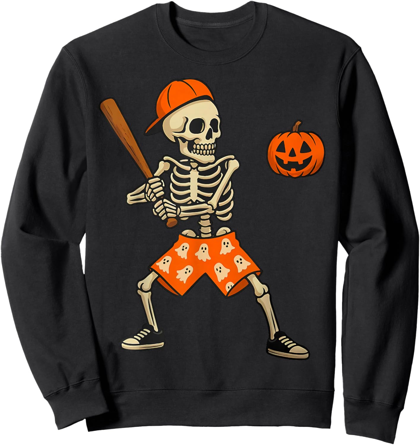 Funny Skeleton Baseball Batting Halloween Costume Men Boys Sweatshirt - Sweatshirt | Black