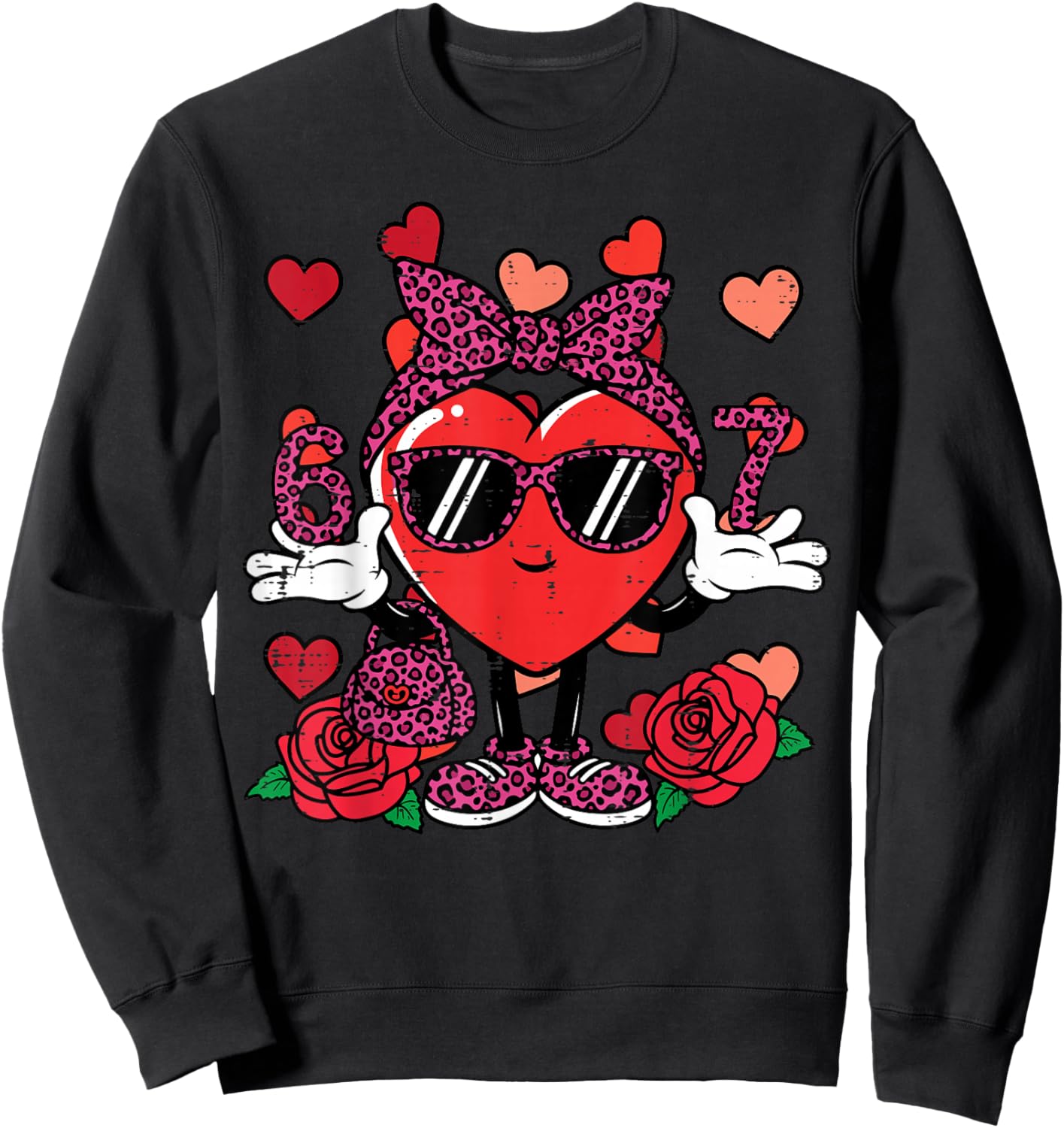 6 7 Valentines Day Cute 67 Valentine Meme Women Teacher Kids Sweatshirt - Sweatshirt | Black