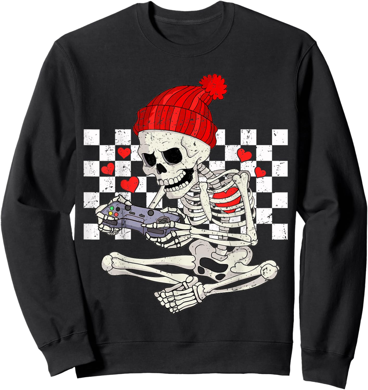 Funny Boys Valentines Skeleton Gamer Video Games Gaming Sweatshirt - Sweatshirt | Black