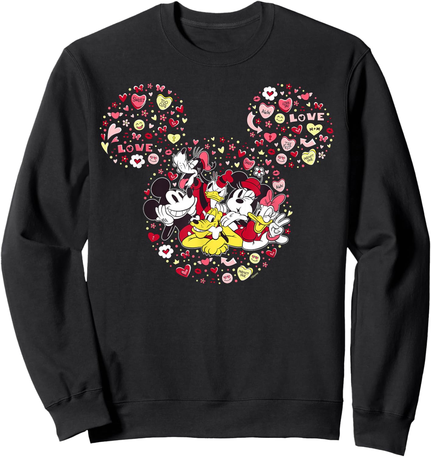 Disney Valentine's Day Mickey & Friends Icon Candy Hearts Sweatshirt - Sweatshirt | Black