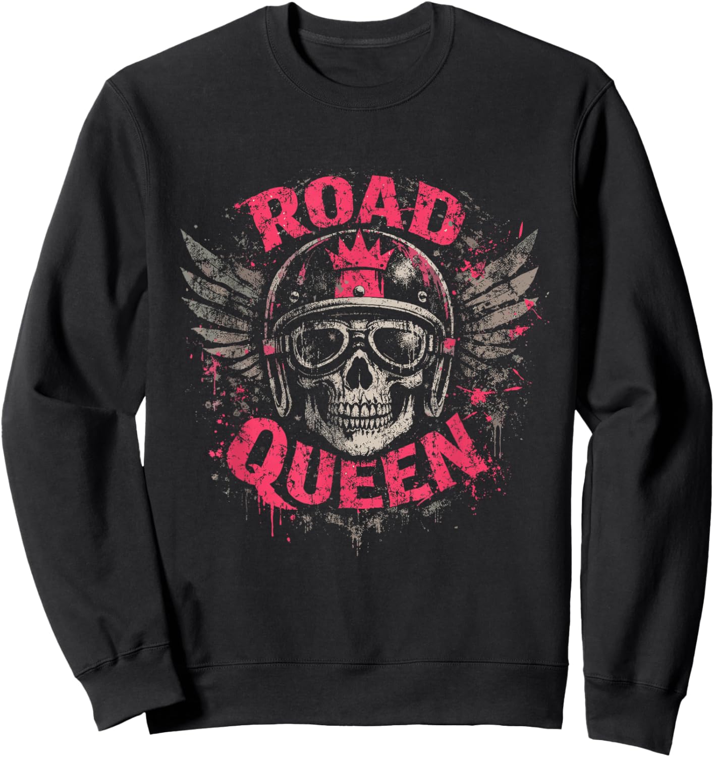 Road Queen Bold Pink Grunge Design Sweatshirt - Sweatshirt | Black