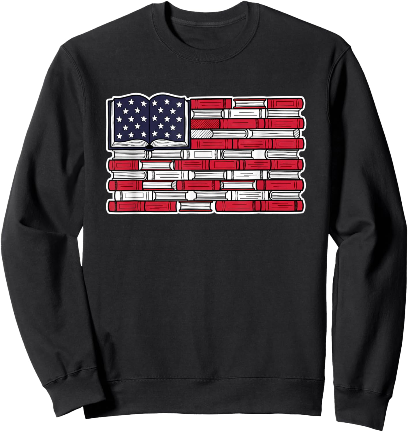 Patriotic Book Flag Reading American Flag Books Teacher Sweatshirt - Sweatshirt | Black