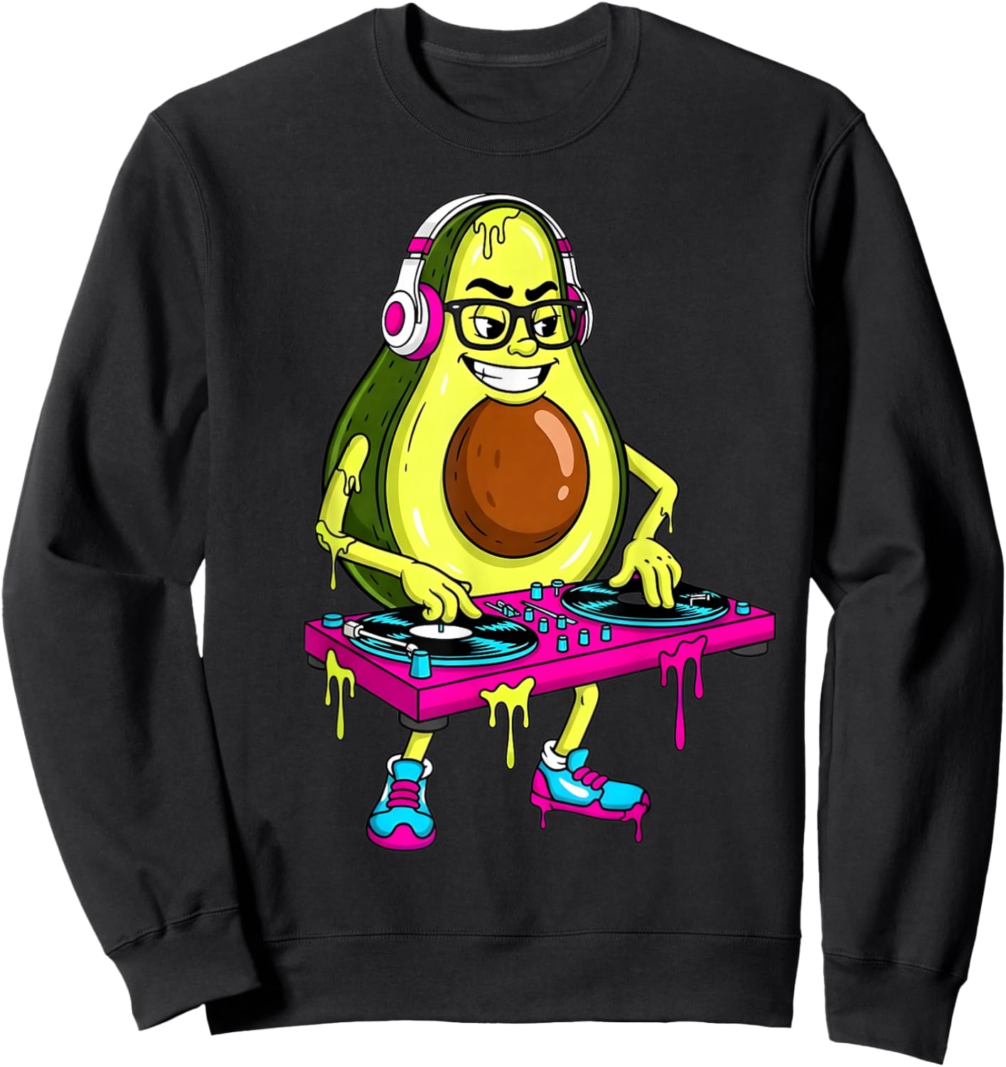 Funny Avocado DJ Cartoon Drip Kids Men Women Sweatshirt - Sweatshirt | Black
