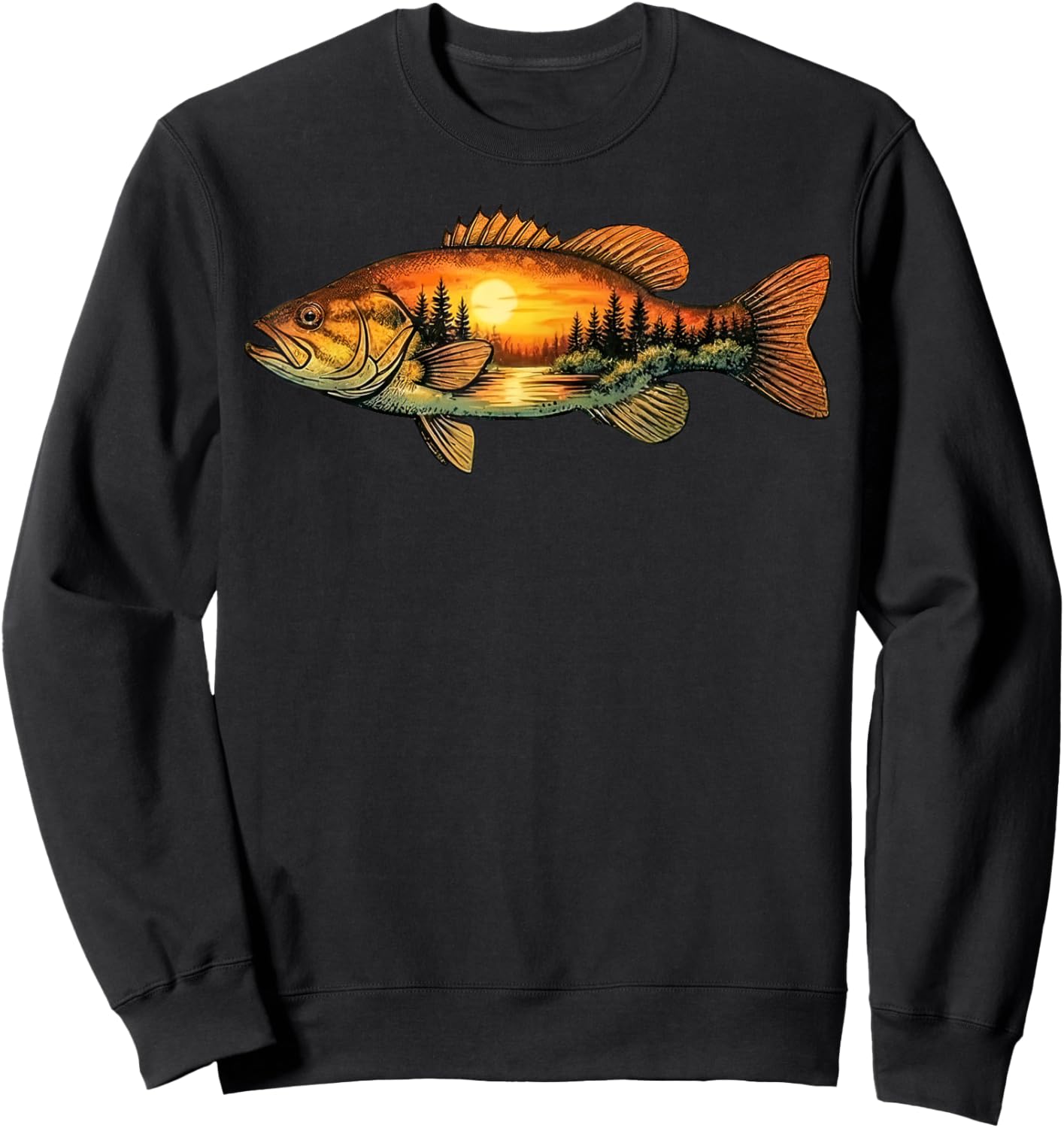 Smallmouth bass Fishing Sunset Nature Landscape Sweatshirt - Sweatshirt | Black