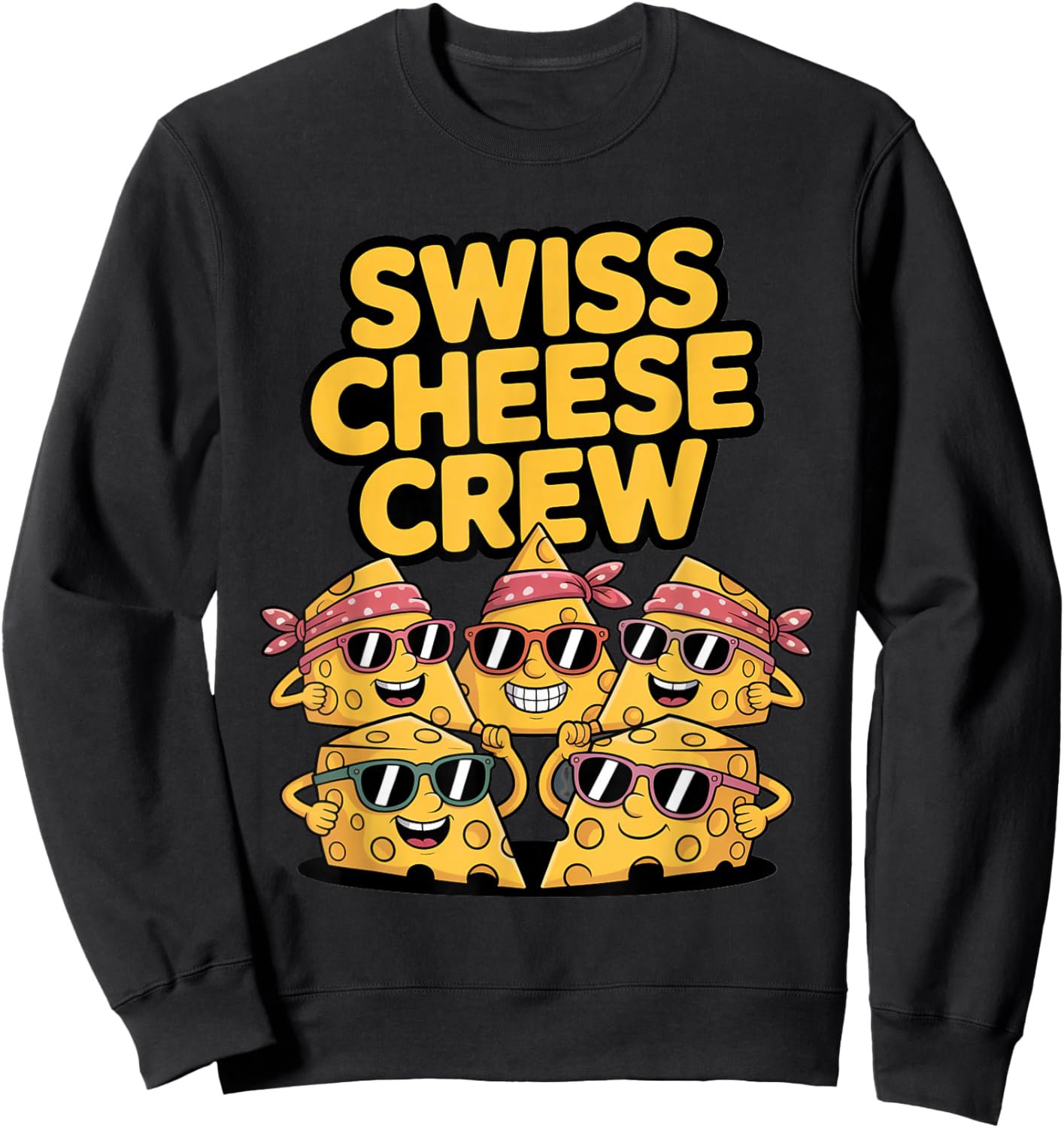Swiss Cheese Crew Funny Cheese Lover Design Sweatshirt - Sweatshirt | Black