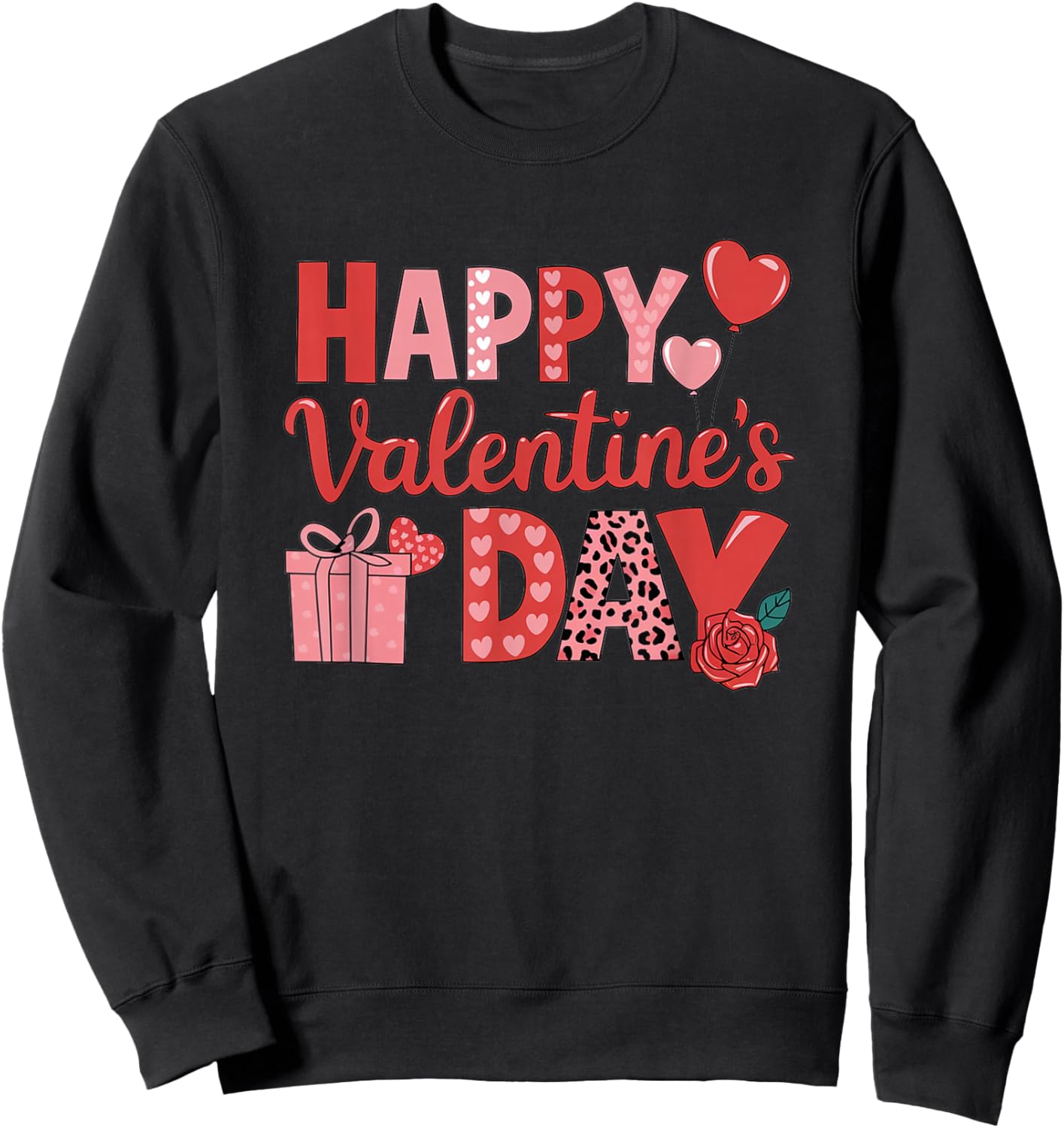 Happy Valentines Day 2026 Heart Love Valentine Men Women Sweatshirt - Sweatshirt | Black