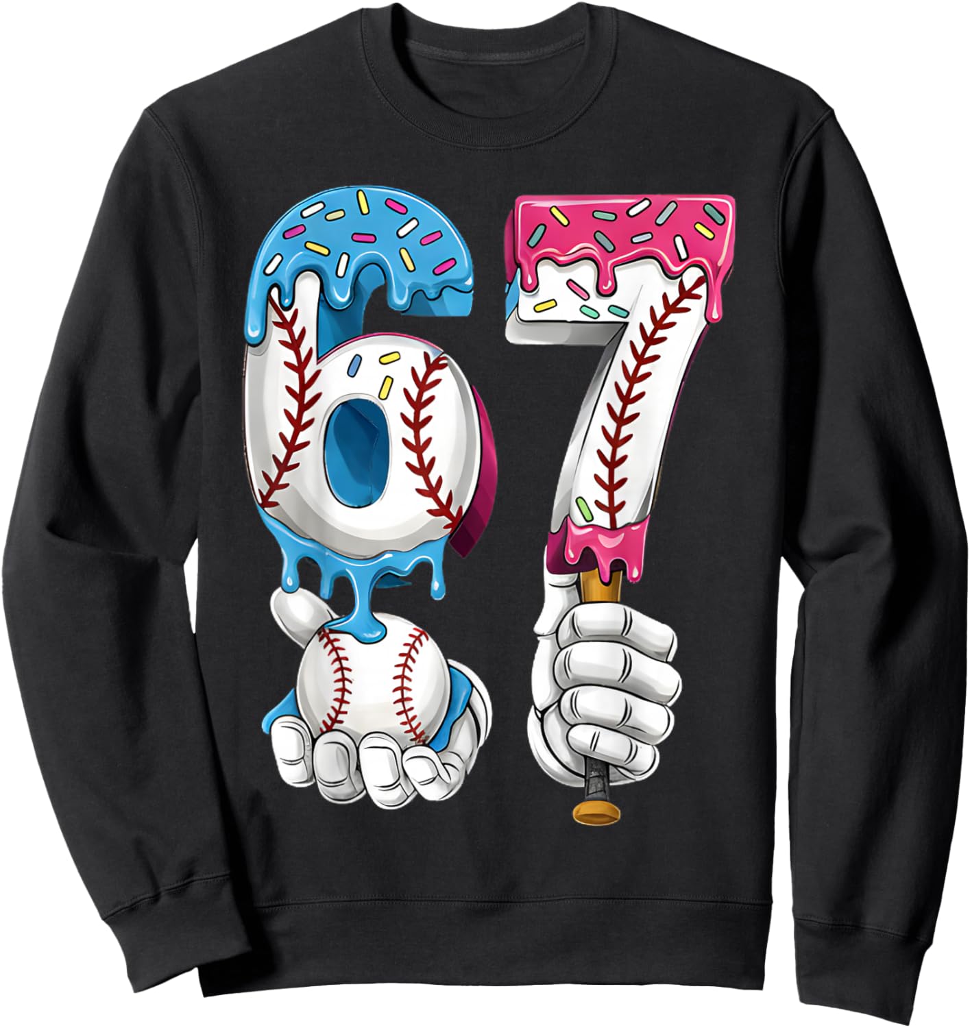 Baseball 67 Ice Cream Drip Six Seven Boys Girls Funny Meme Sweatshirt - Sweatshirt | Black