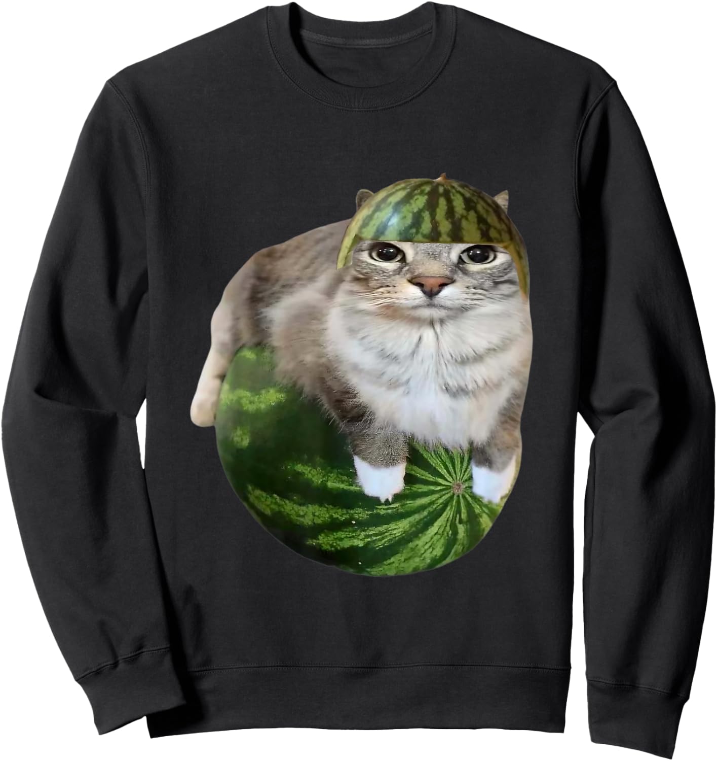 Silly Watermelon Cat Meme for Cat Lovers Funny Cat Design Sweatshirt - Sweatshirt | Black